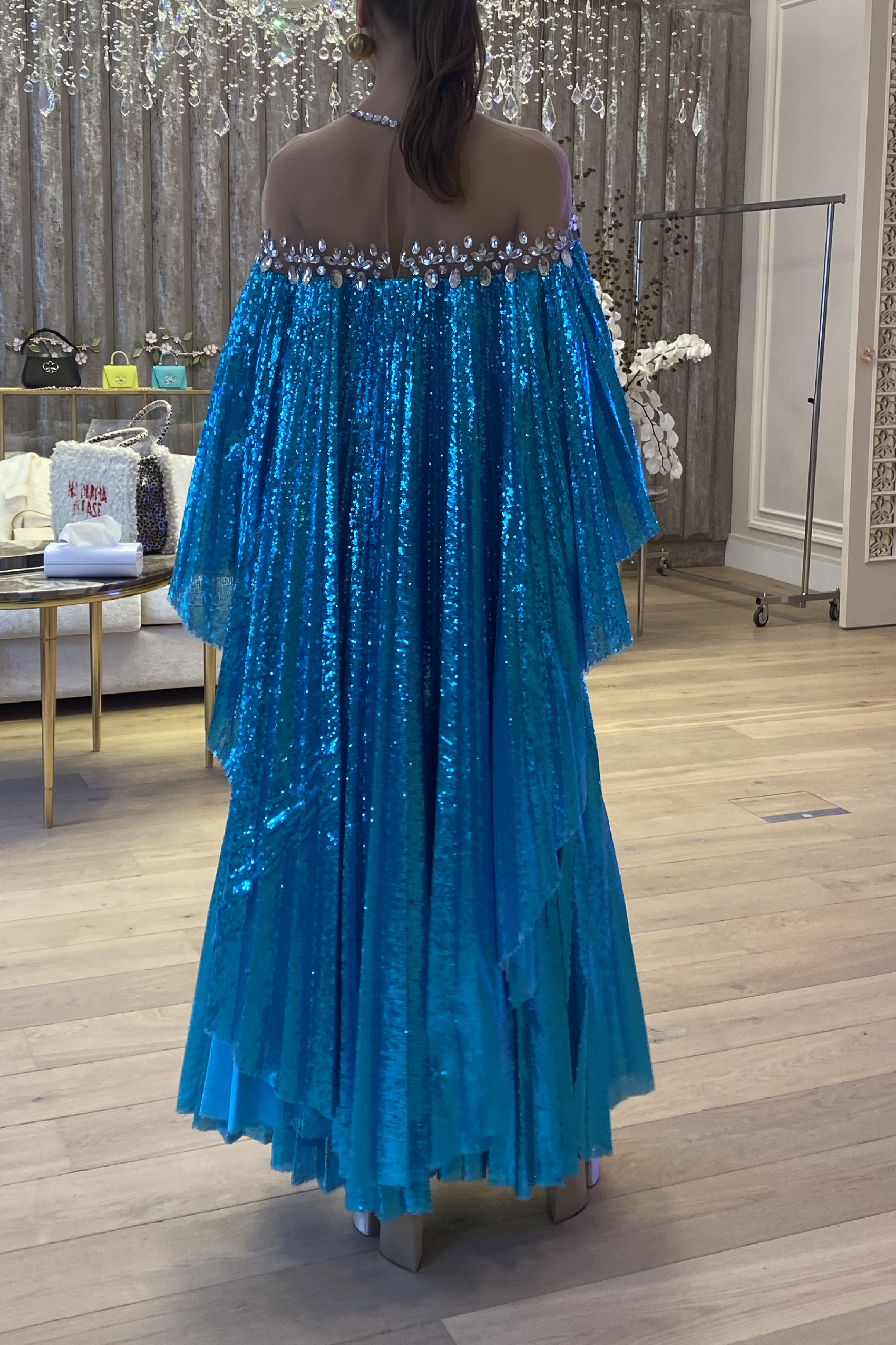 Sequin Pleated Dress and Cape