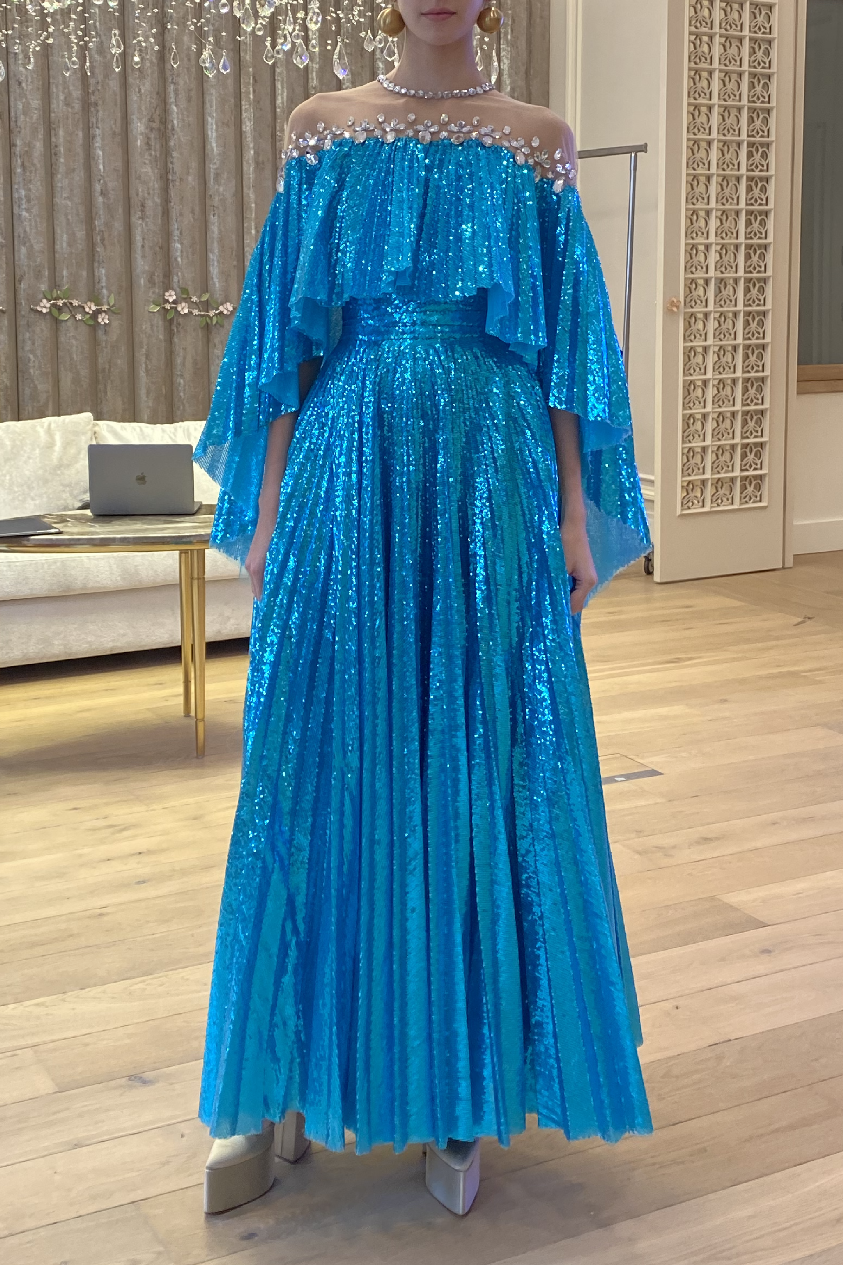 Sequin Pleated Dress and Cape