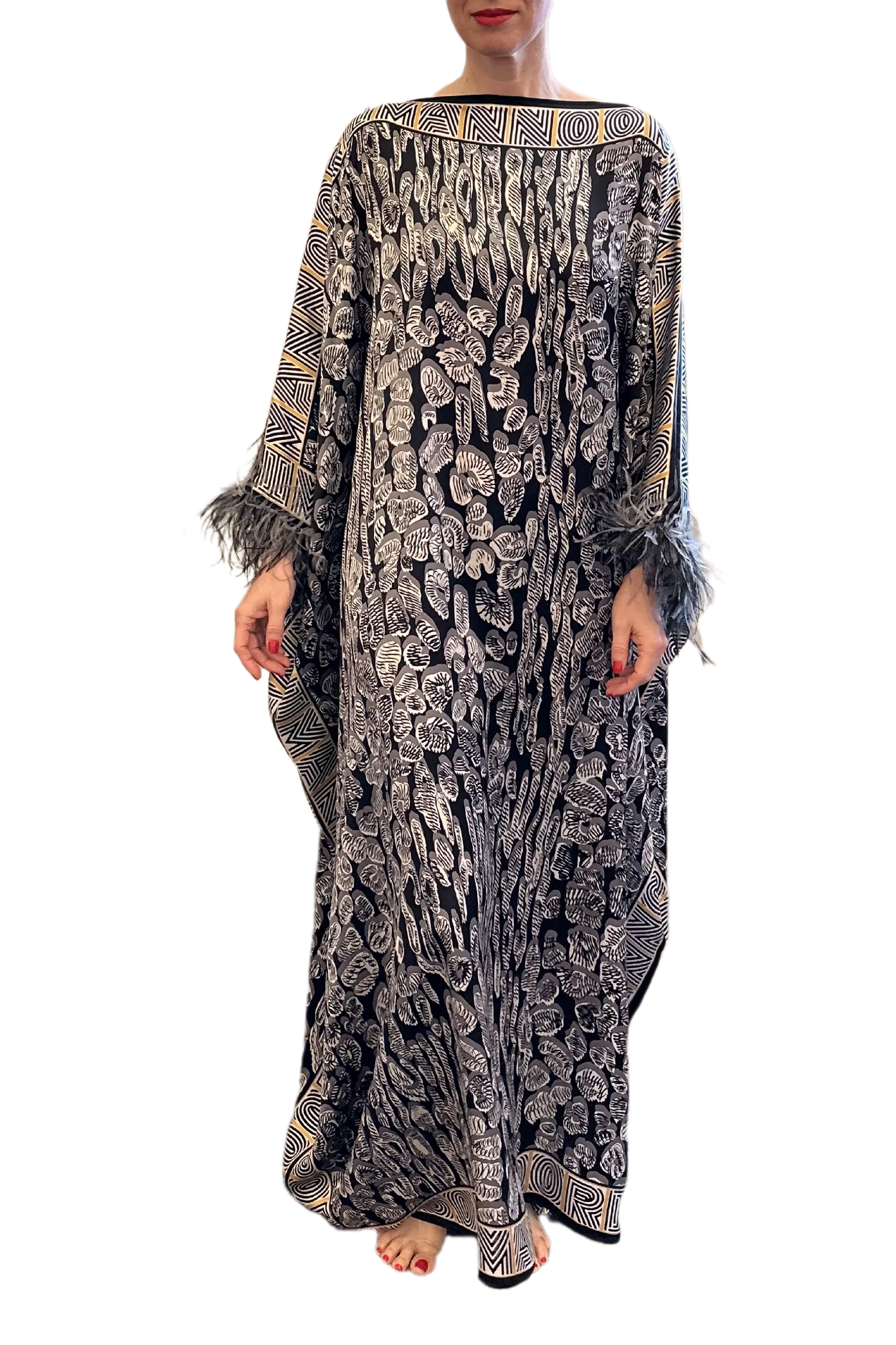 Leopard of the East Caftan with Feathered Cuffs