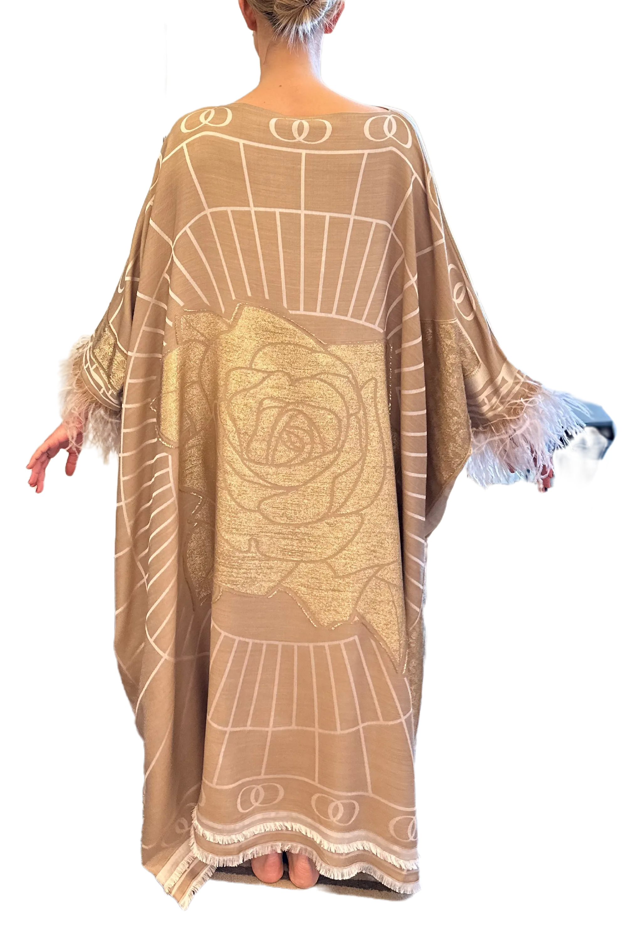 Leila Silk Jacquard Caftan in Beige