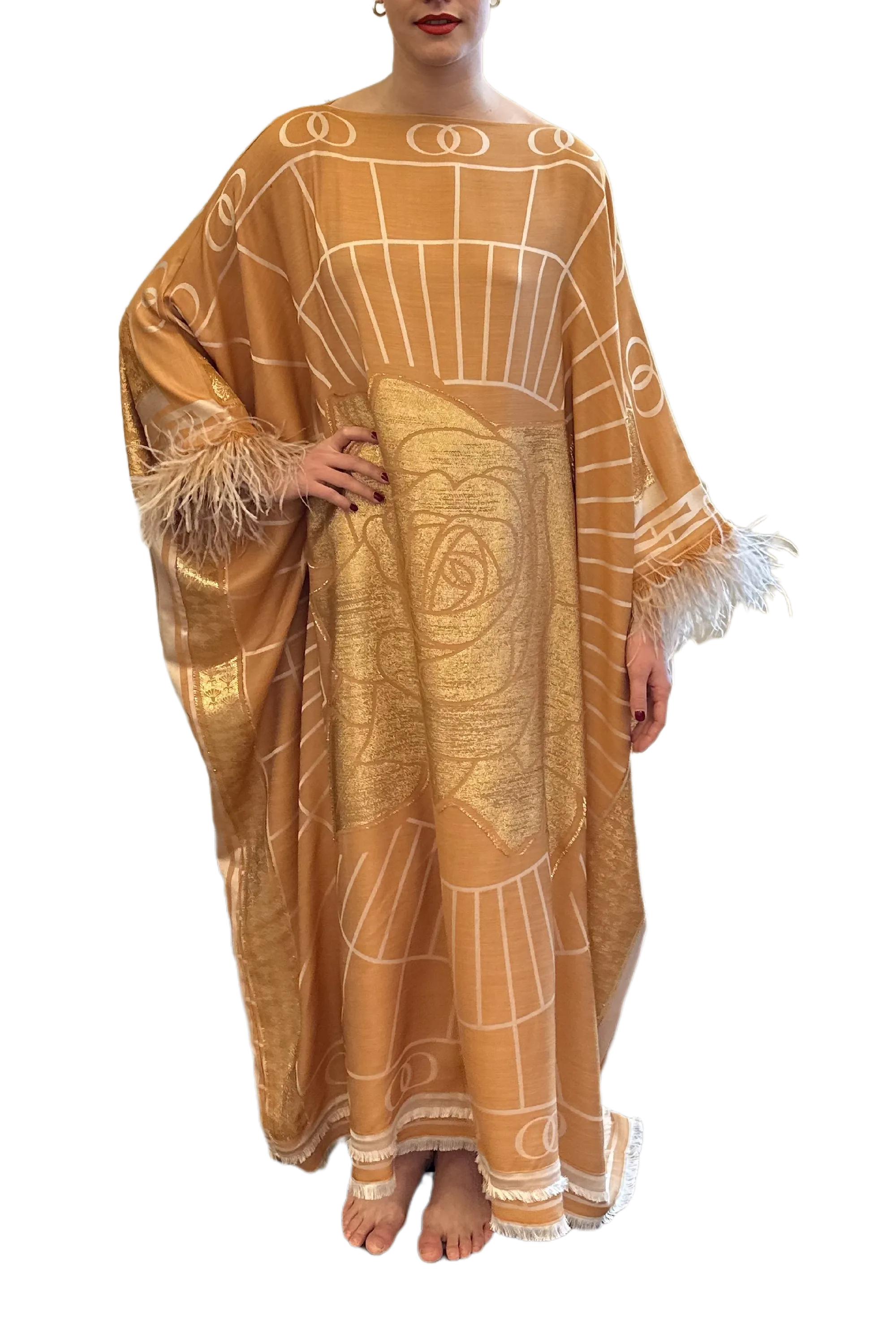 Leila Silk Jacquard Caftan in Gold