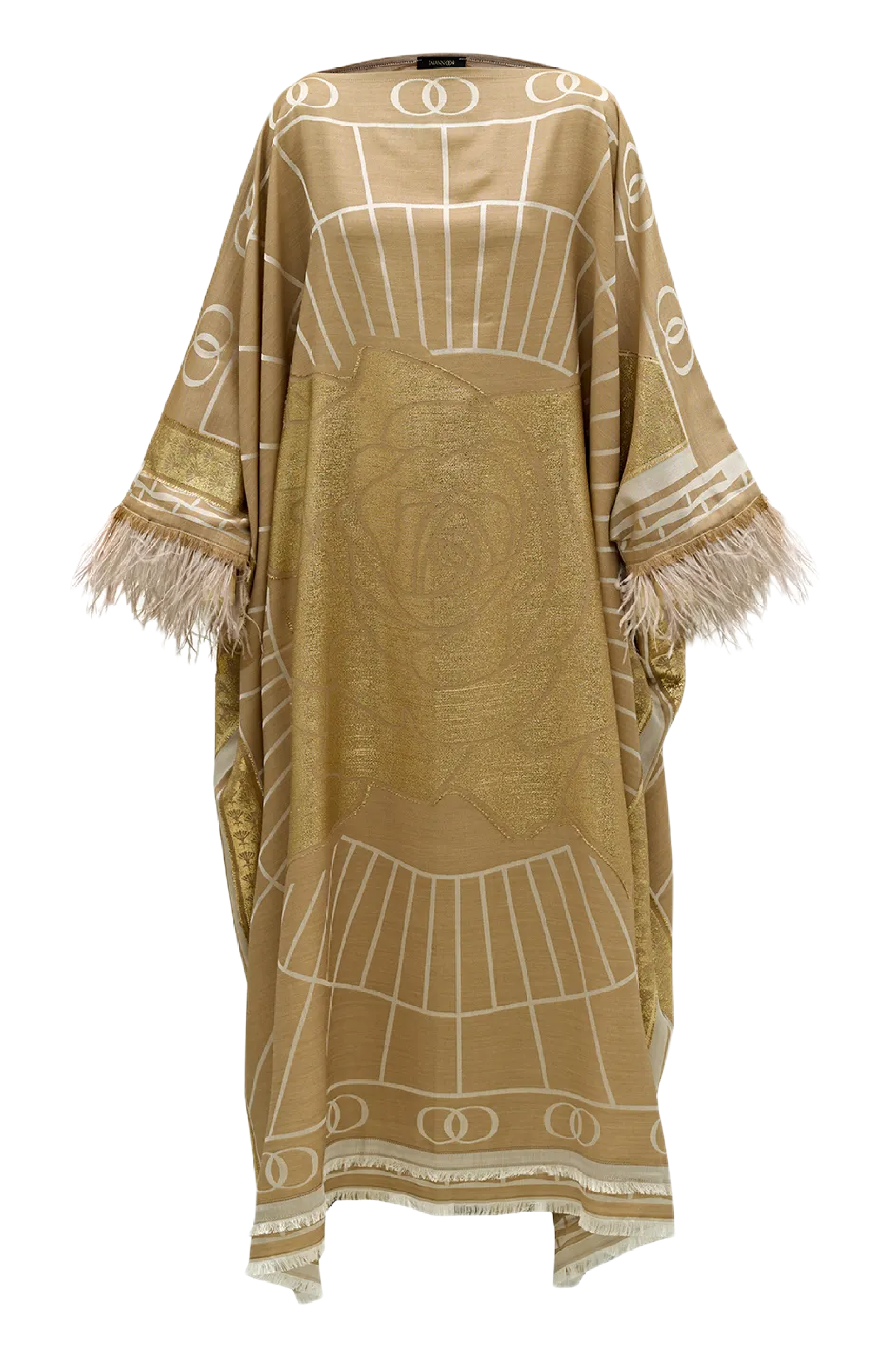 Leila Silk Jacquard Caftan in Beige