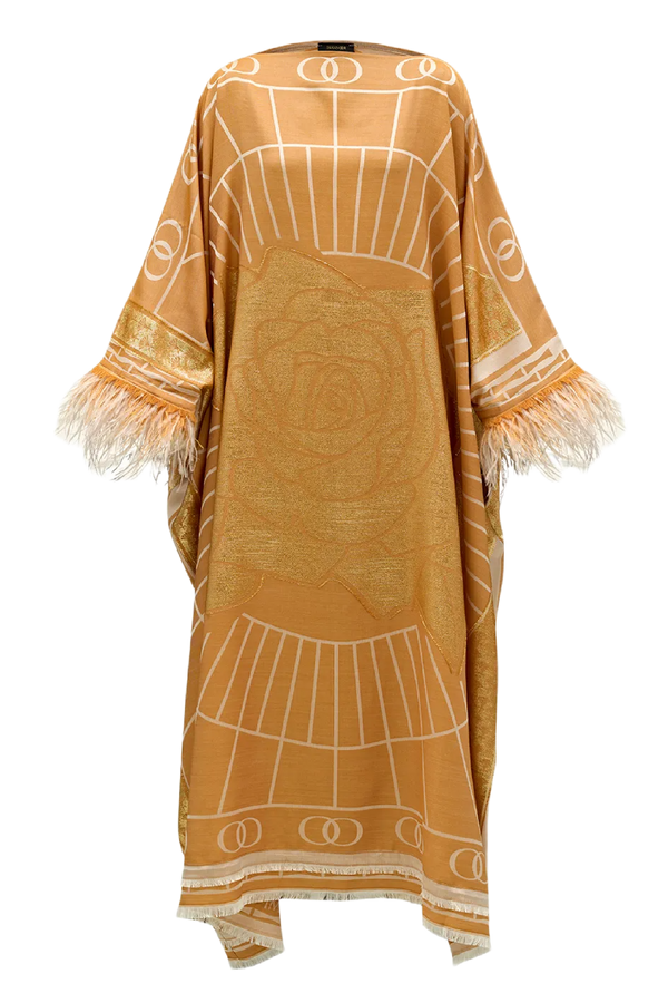 Leila Silk Jacquard Caftan in Gold