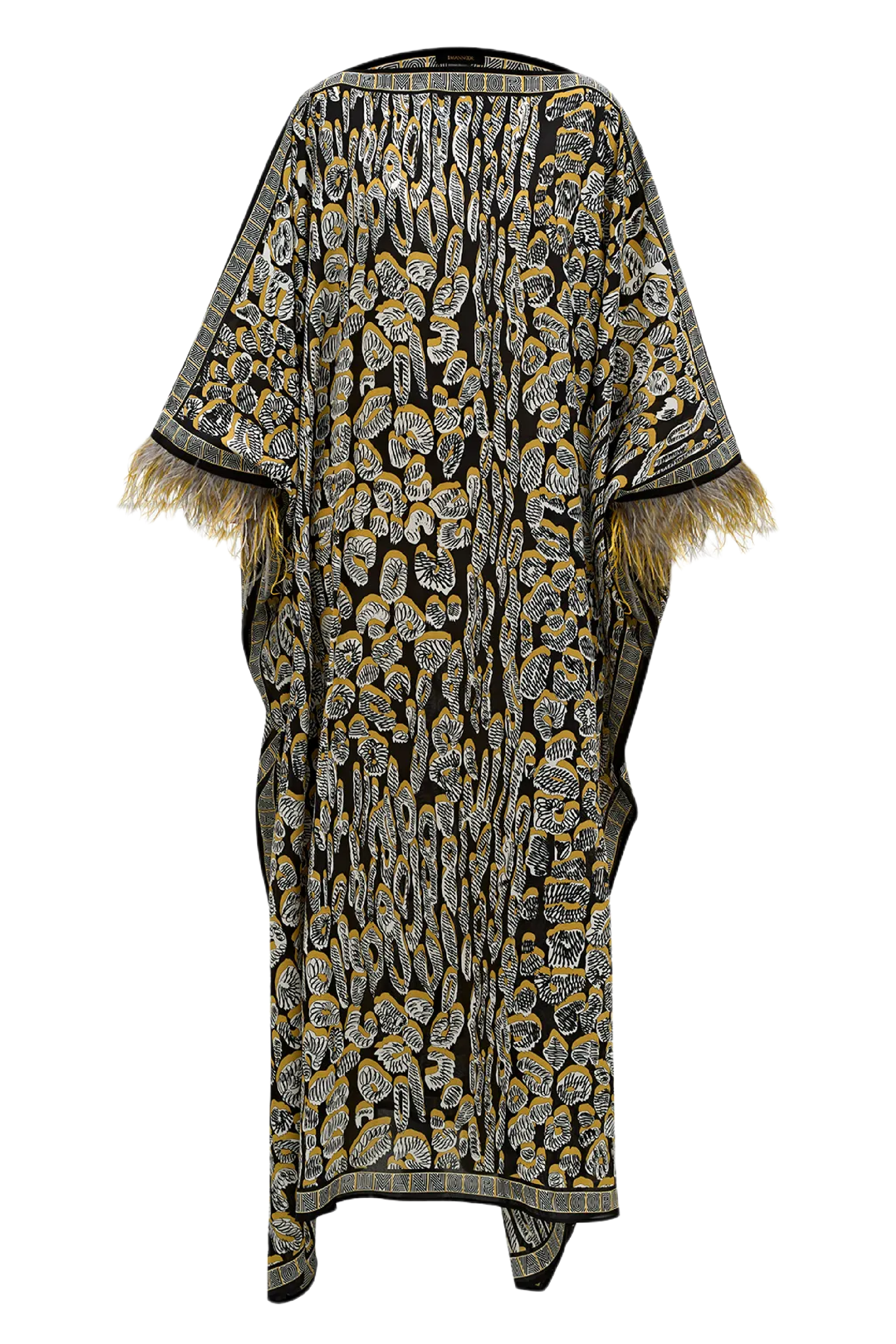 Gold Leopard of the East Caftan with Feathered Cuffs