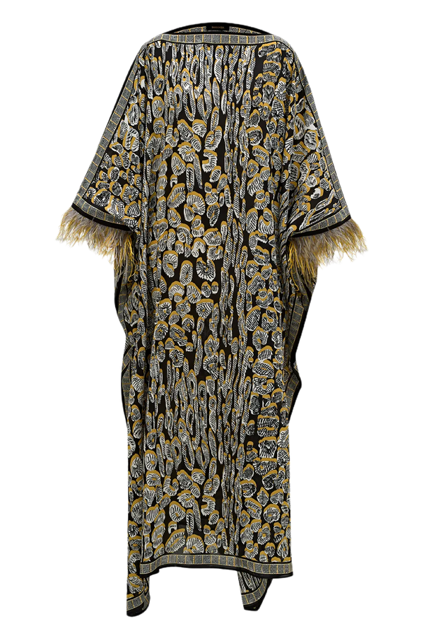 Gold Leopard of the East Caftan with Feathered Cuffs