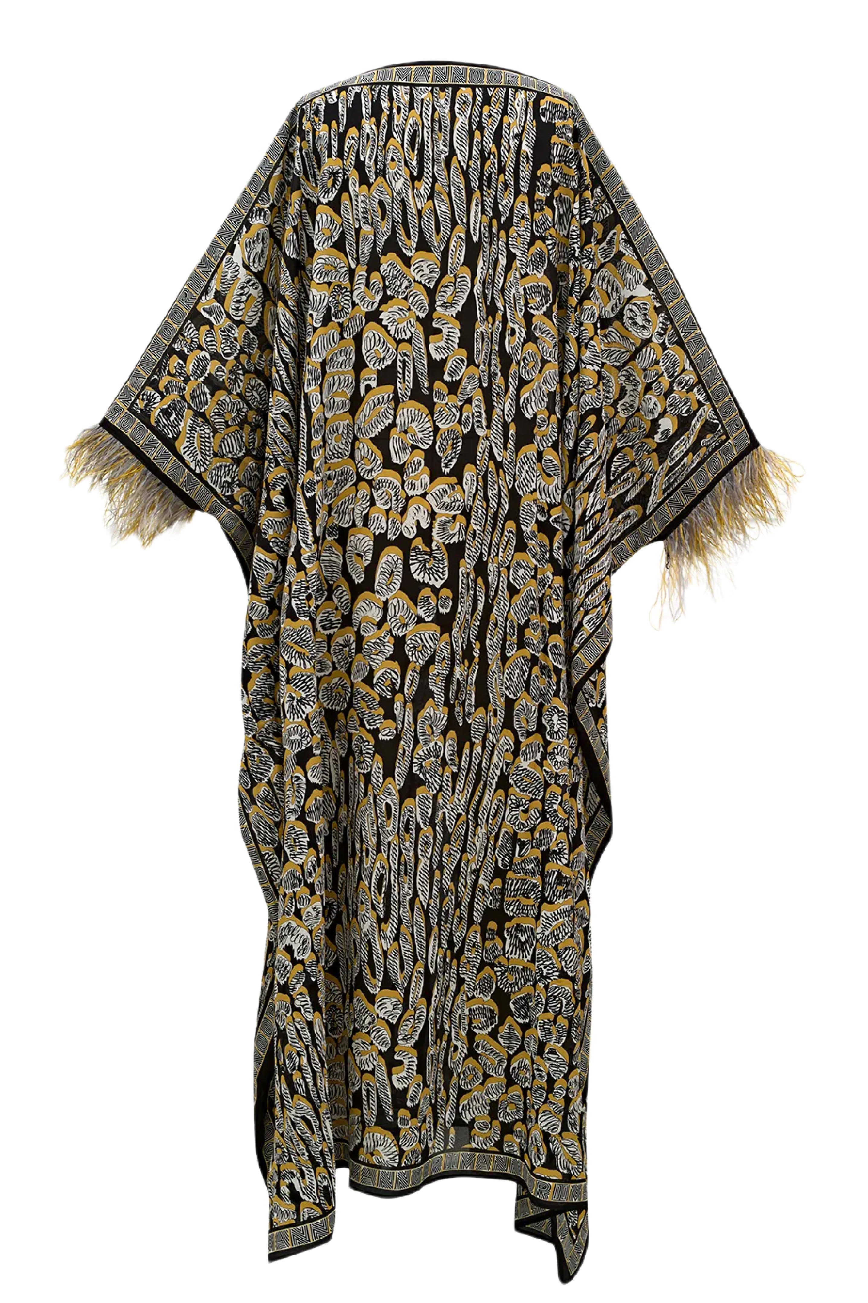 Gold Leopard of the East Caftan with Feathered Cuffs