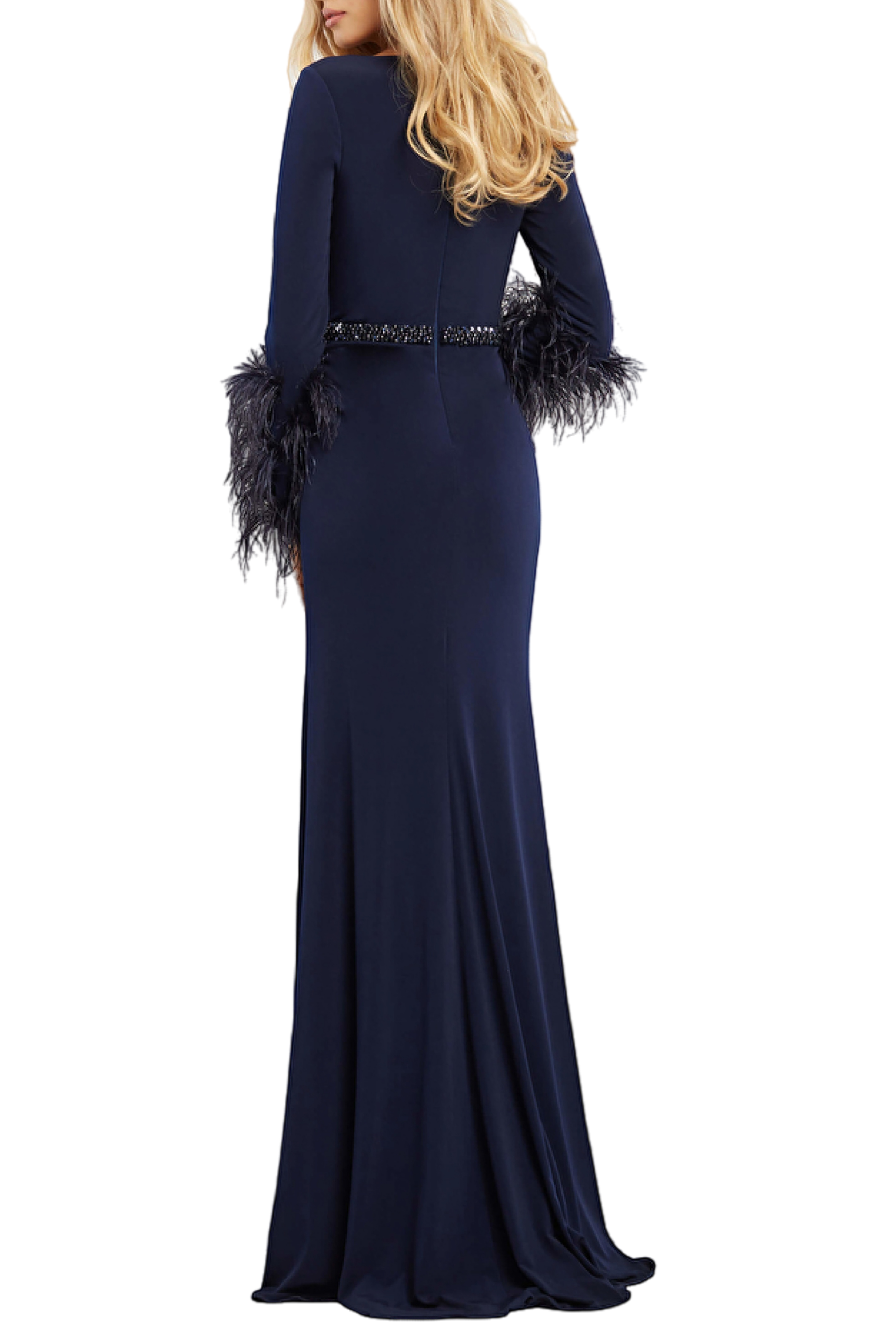 Feather Cuff V-Neck Gown