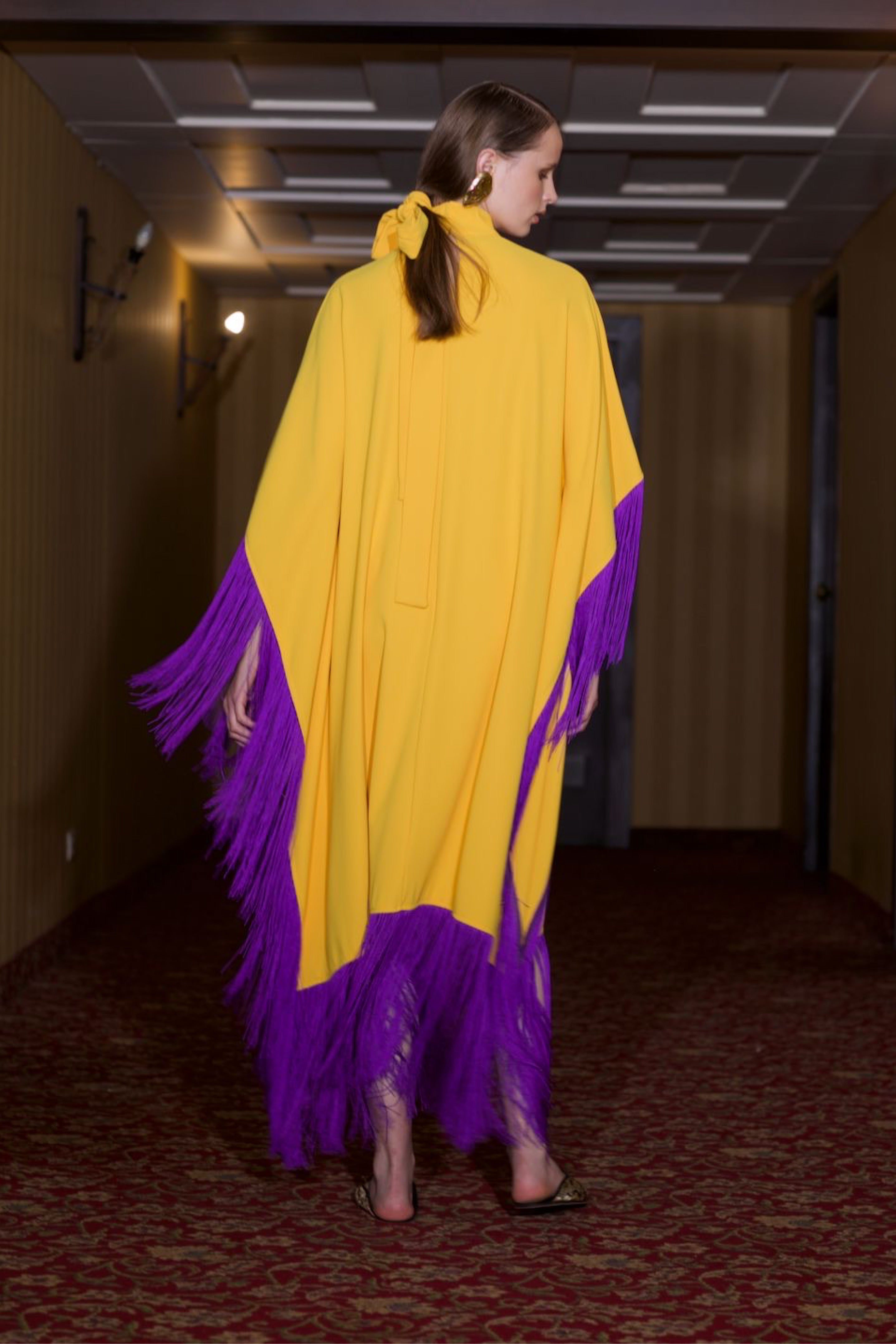 Maya Dress in Yellow with Purple Tassels