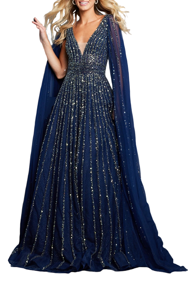 Sequin Cape Sleeve Gown