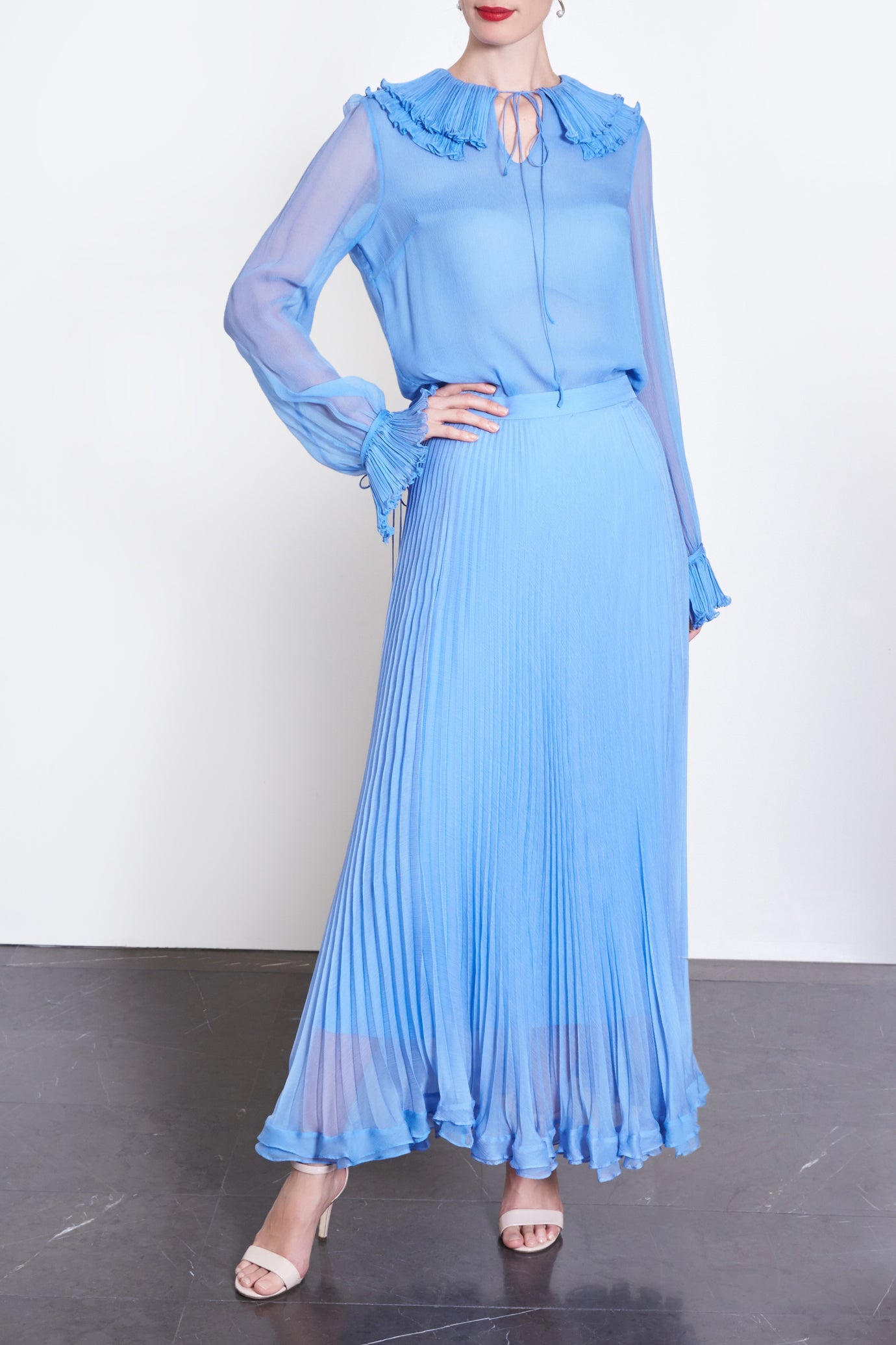 Blue Chiffon Pleated Skirt