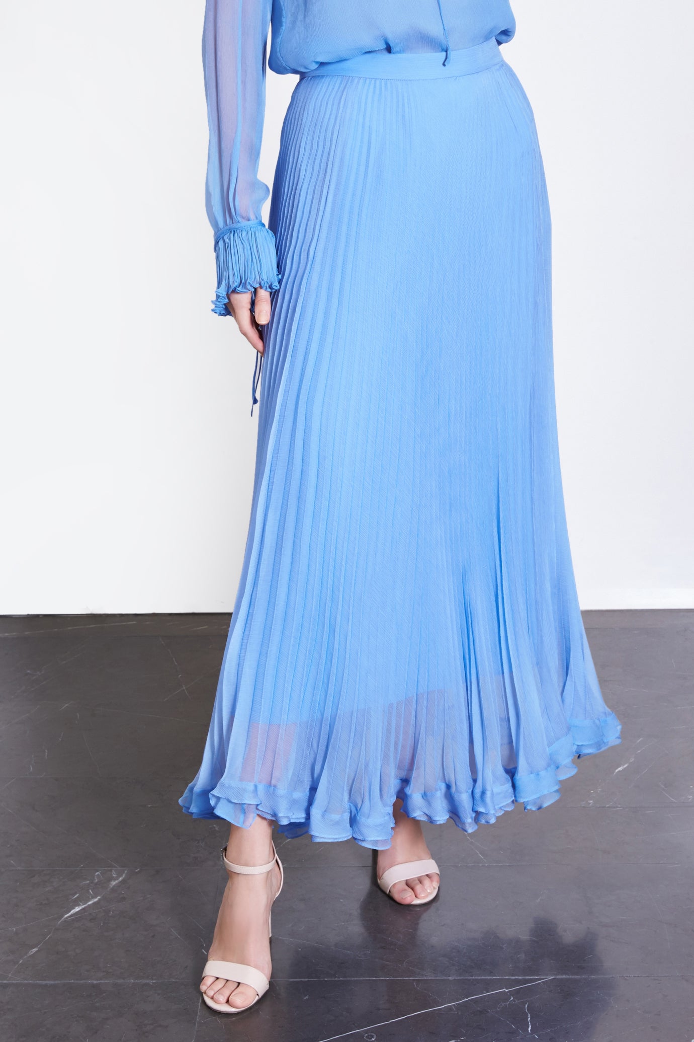 Blue Chiffon Pleated Skirt