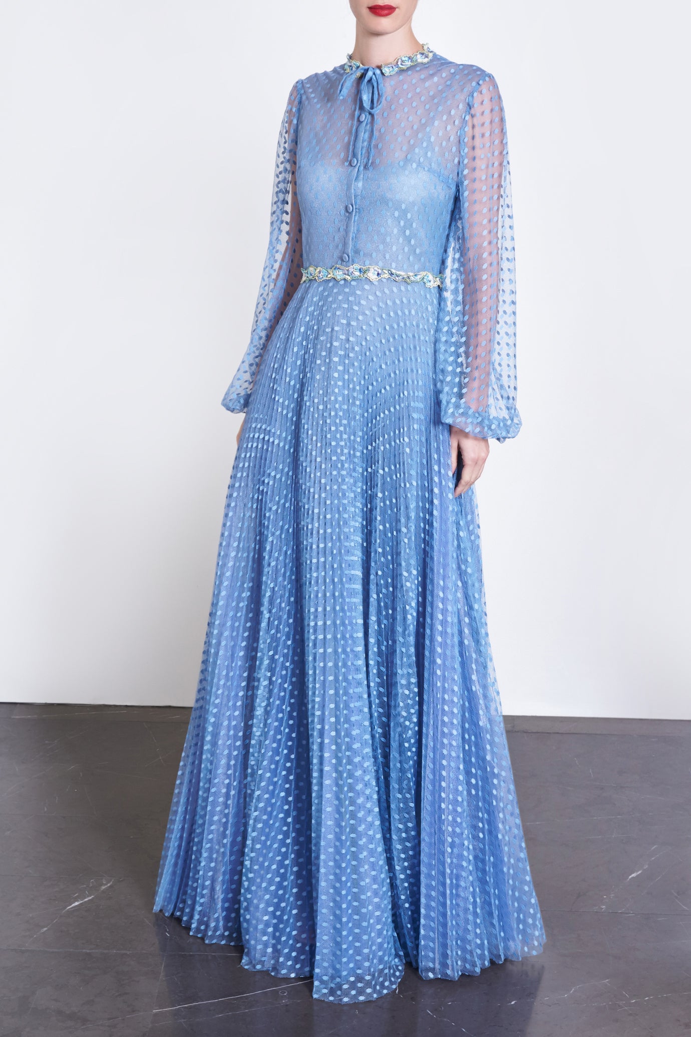 Pleated Polka Dot Maxi Dress