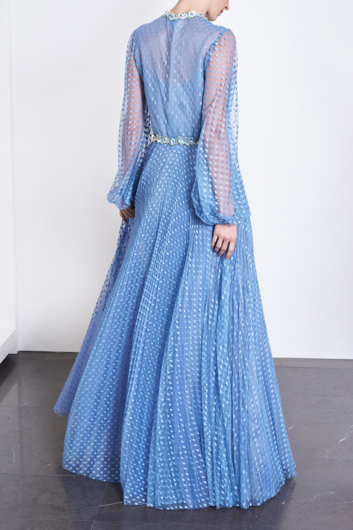 Pleated Polka Dot Maxi Dress