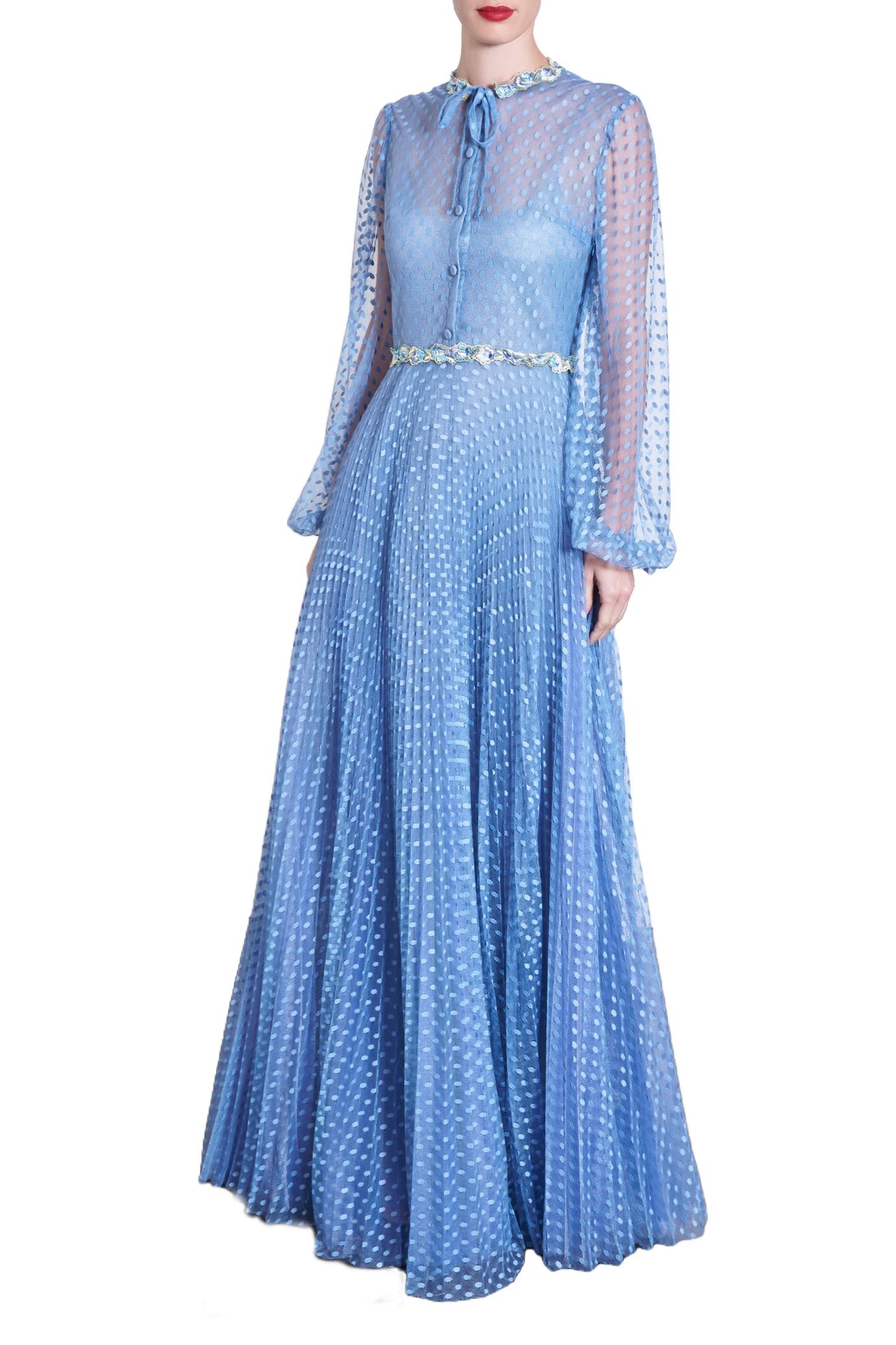 Pleated Polka Dot Maxi Dress