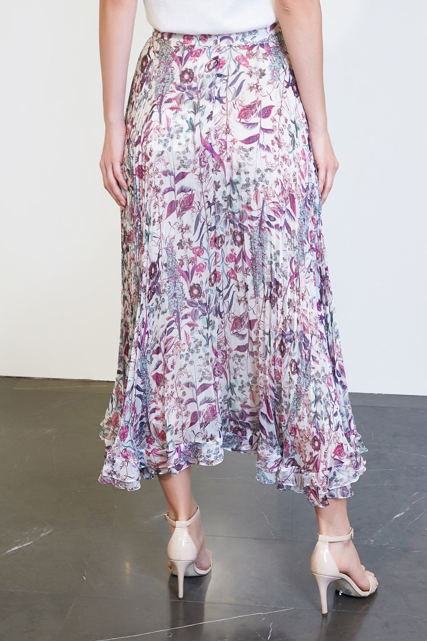 Floral Plissè Silk Skirt