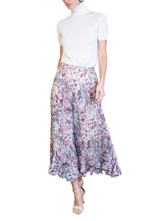 Floral Plissè Silk Skirt