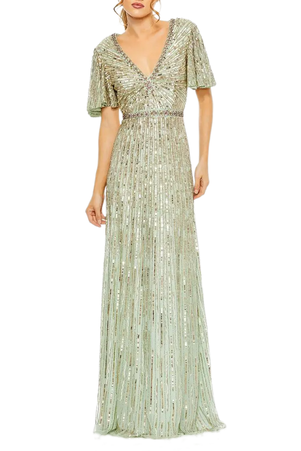 Embellished V-Neck Butterfly Gown