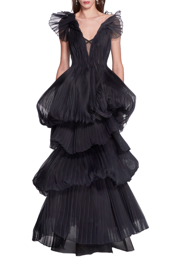 Multi-Tiered Pleated Gown