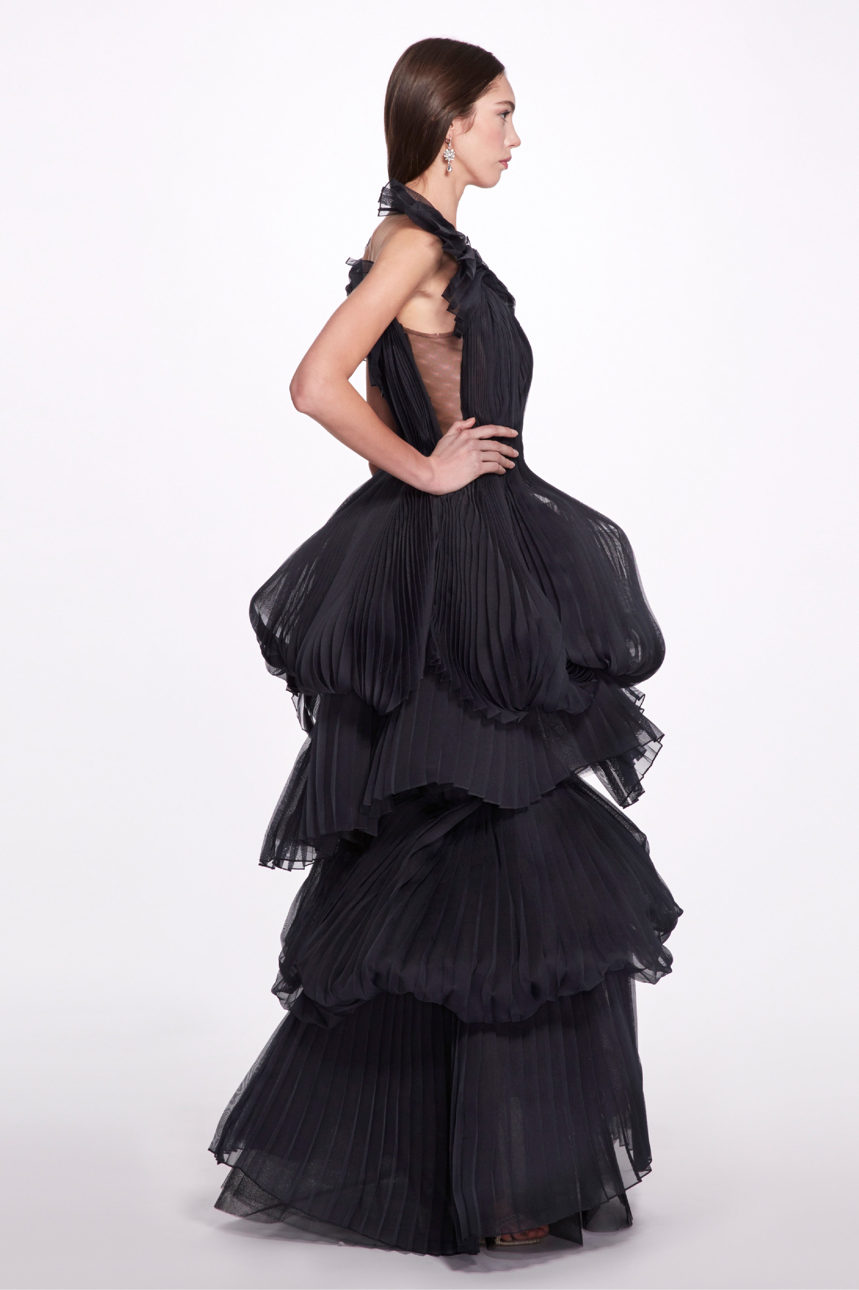 Multi-Tiered Pleated Gown