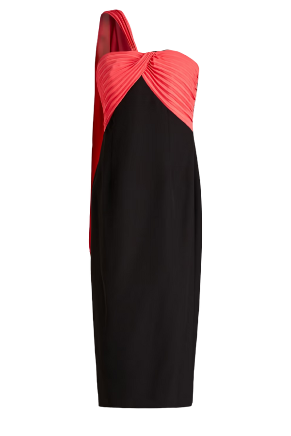 Draped Pleated-Paneled Crepe Midi Dress