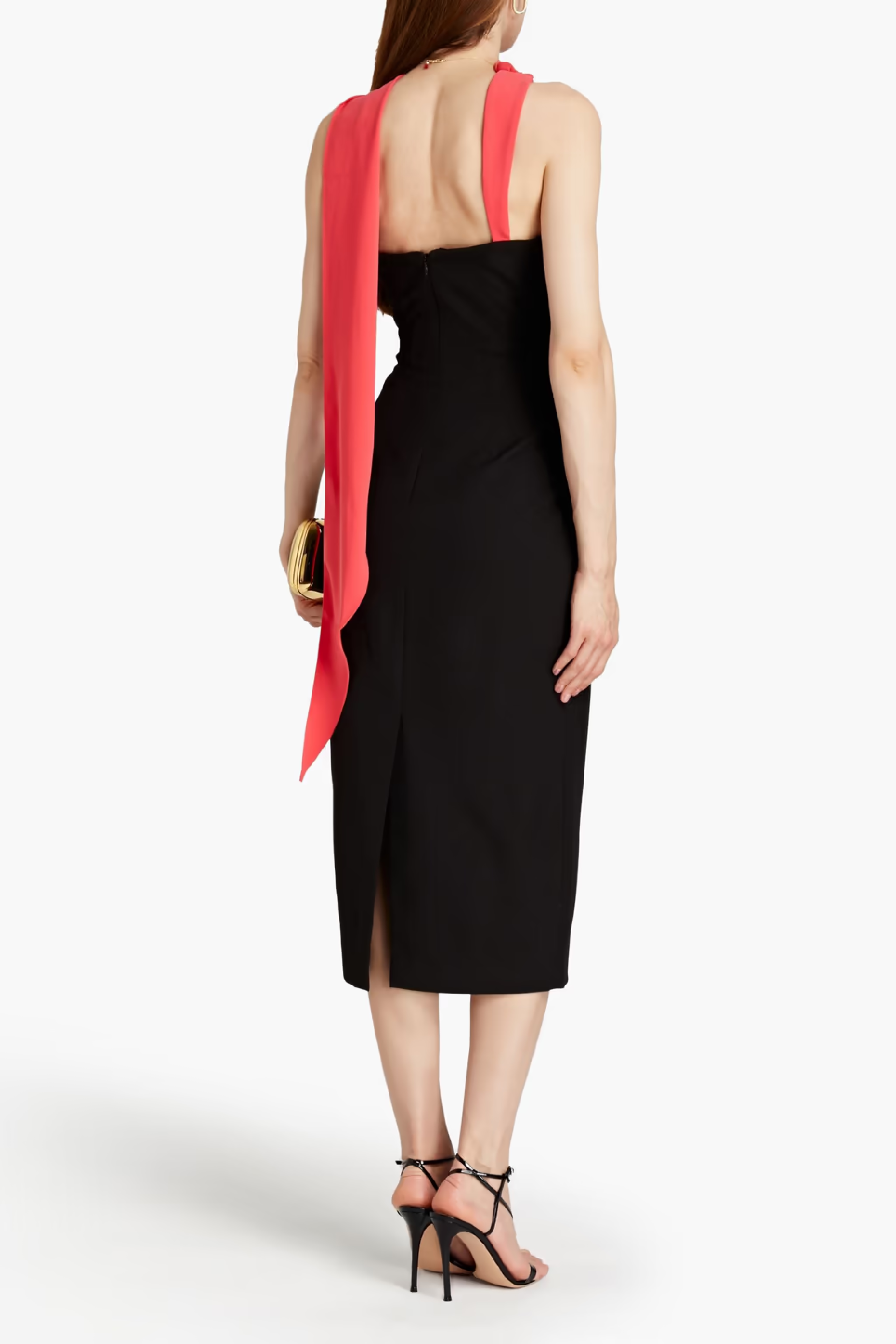 Draped Pleated-Paneled Crepe Midi Dress