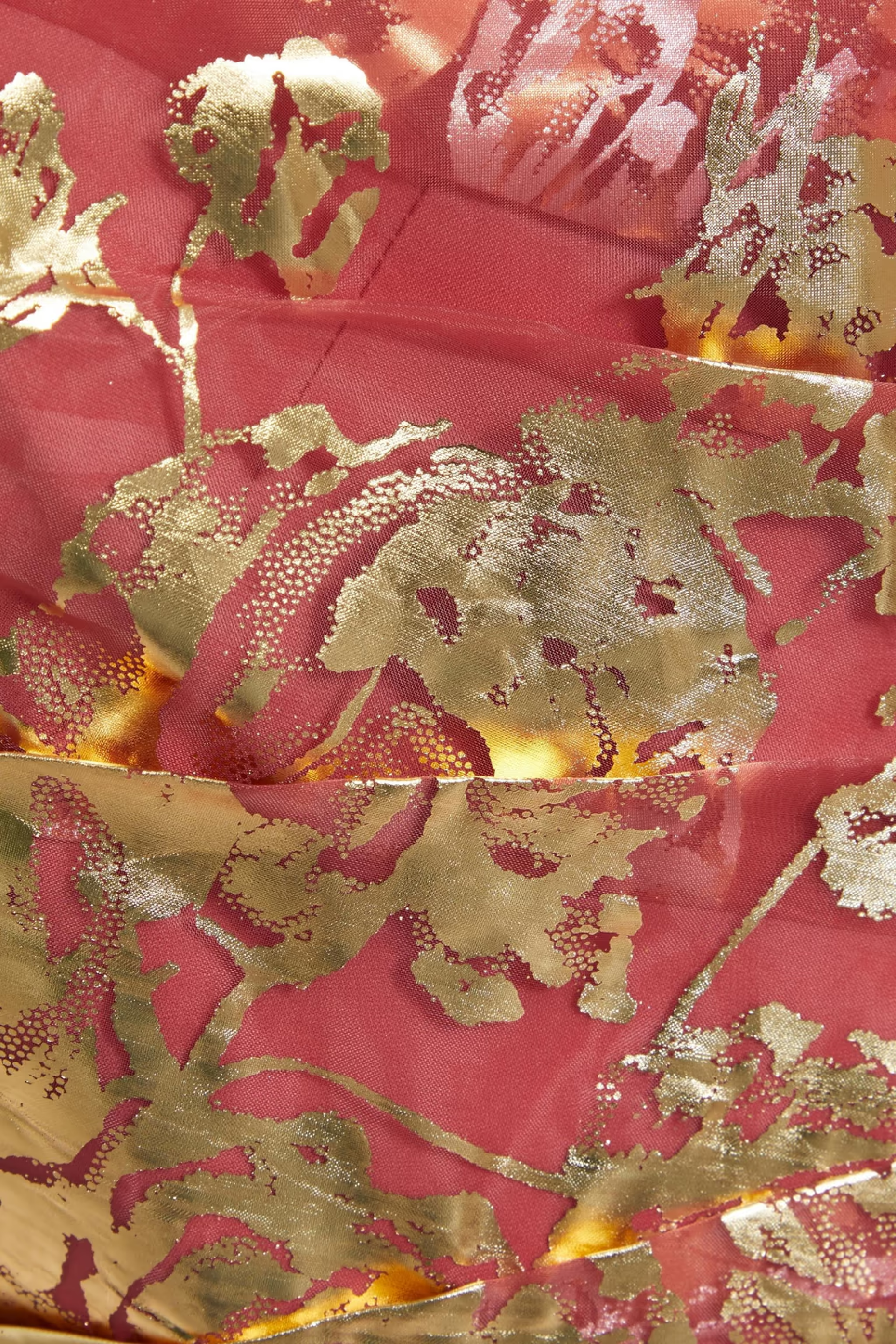Off Shoulder Floral-Appliquéd Printed Organza Gown