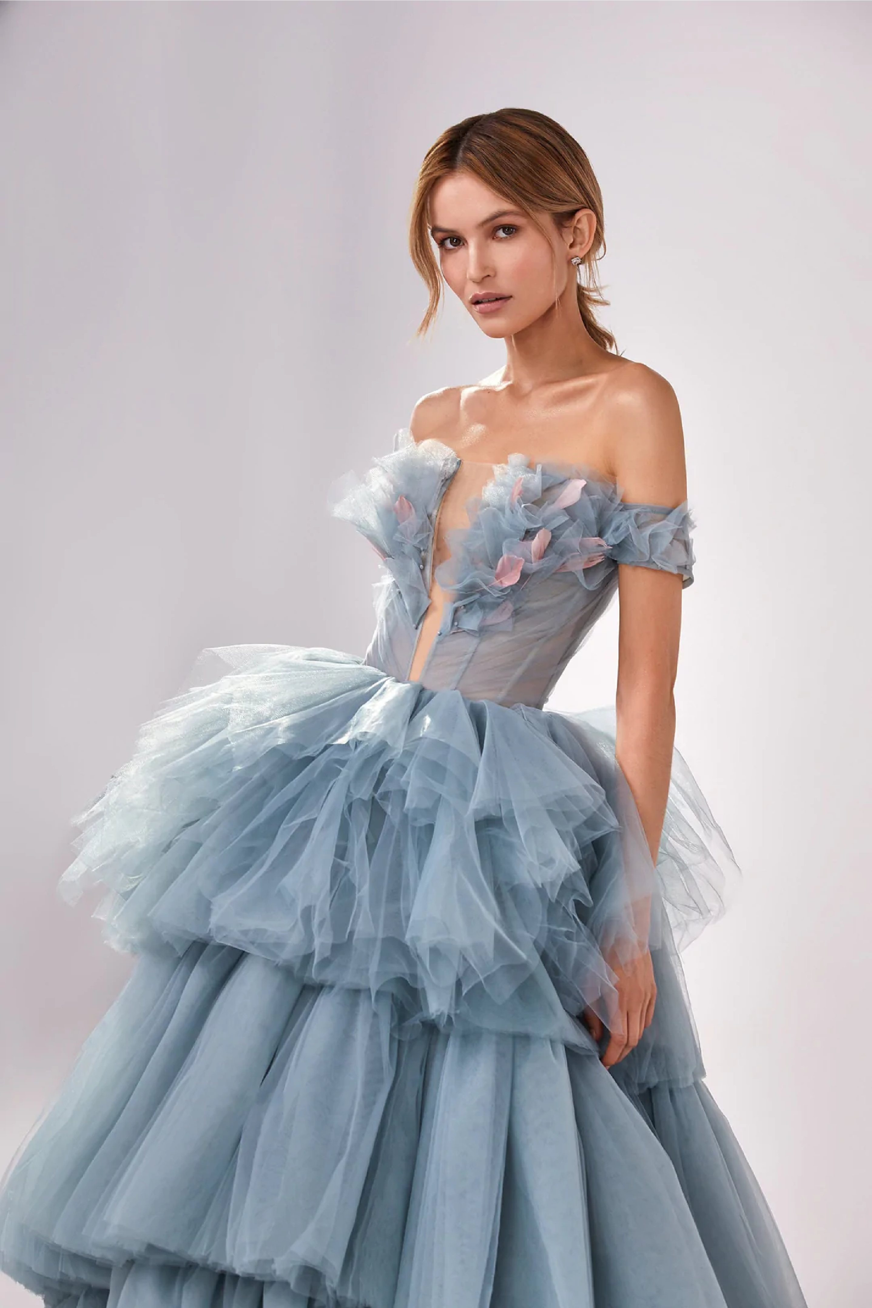 Petal Bodice Tiered Ball Gown