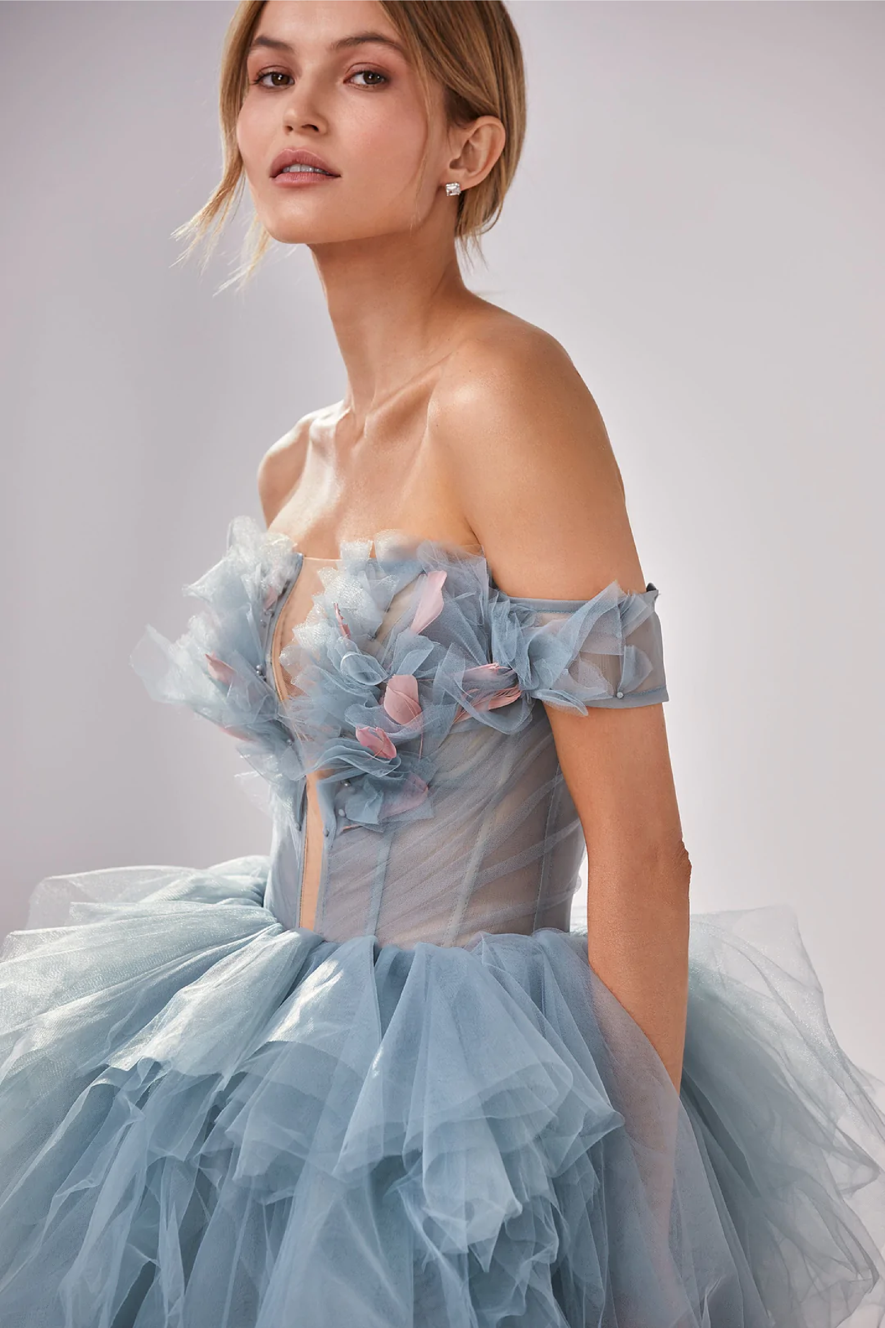 Petal Bodice Tiered Ball Gown