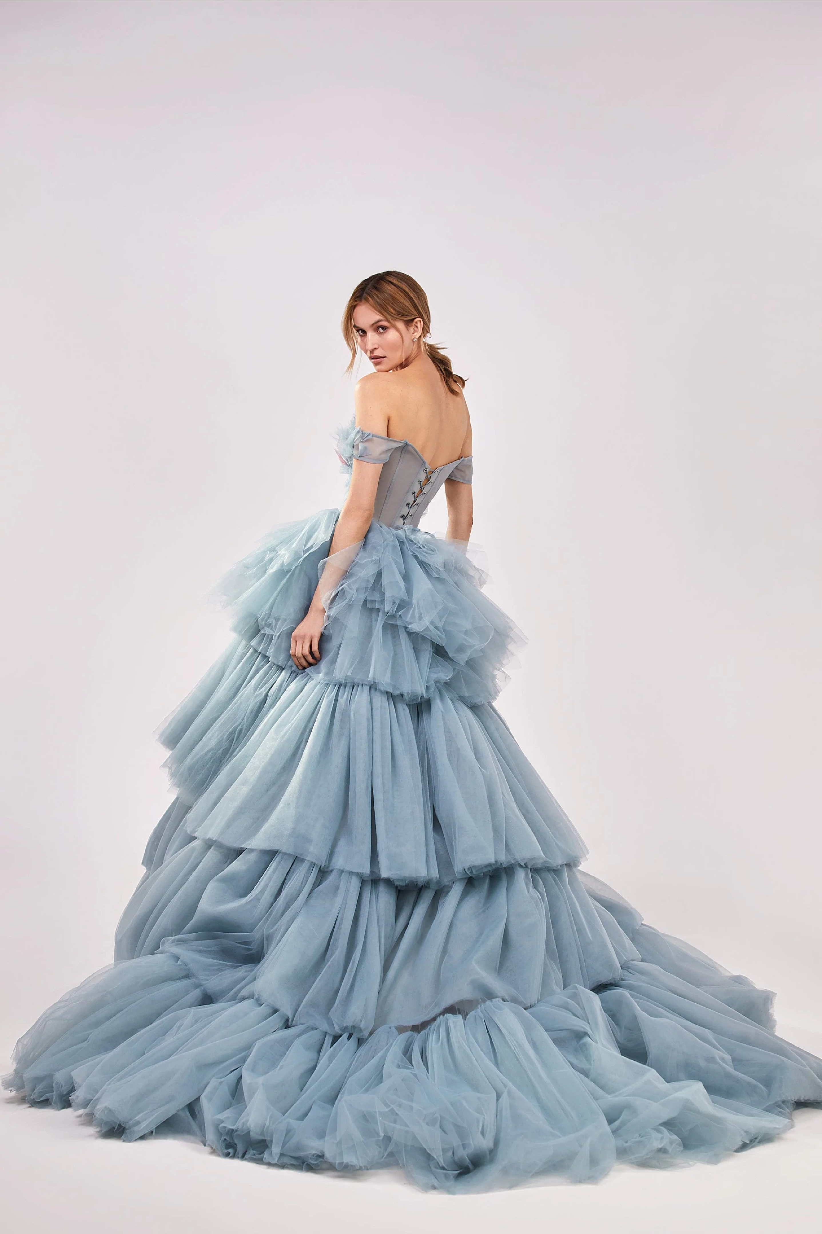 Petal Bodice Tiered Ball Gown