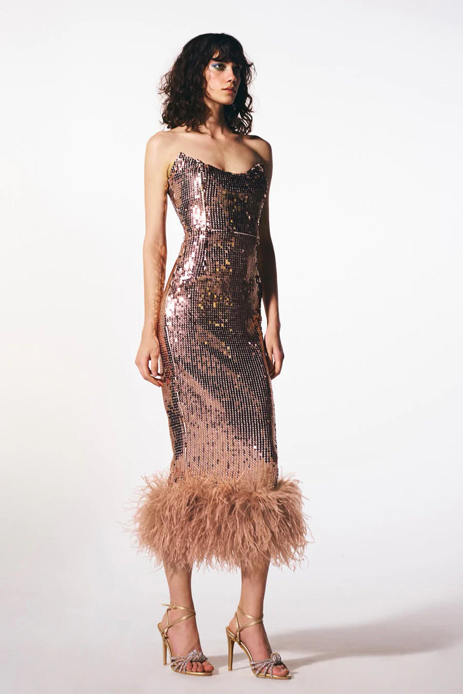 NEW ARRIVALS Ginger Dress in Bronze ALBOUSHIYA