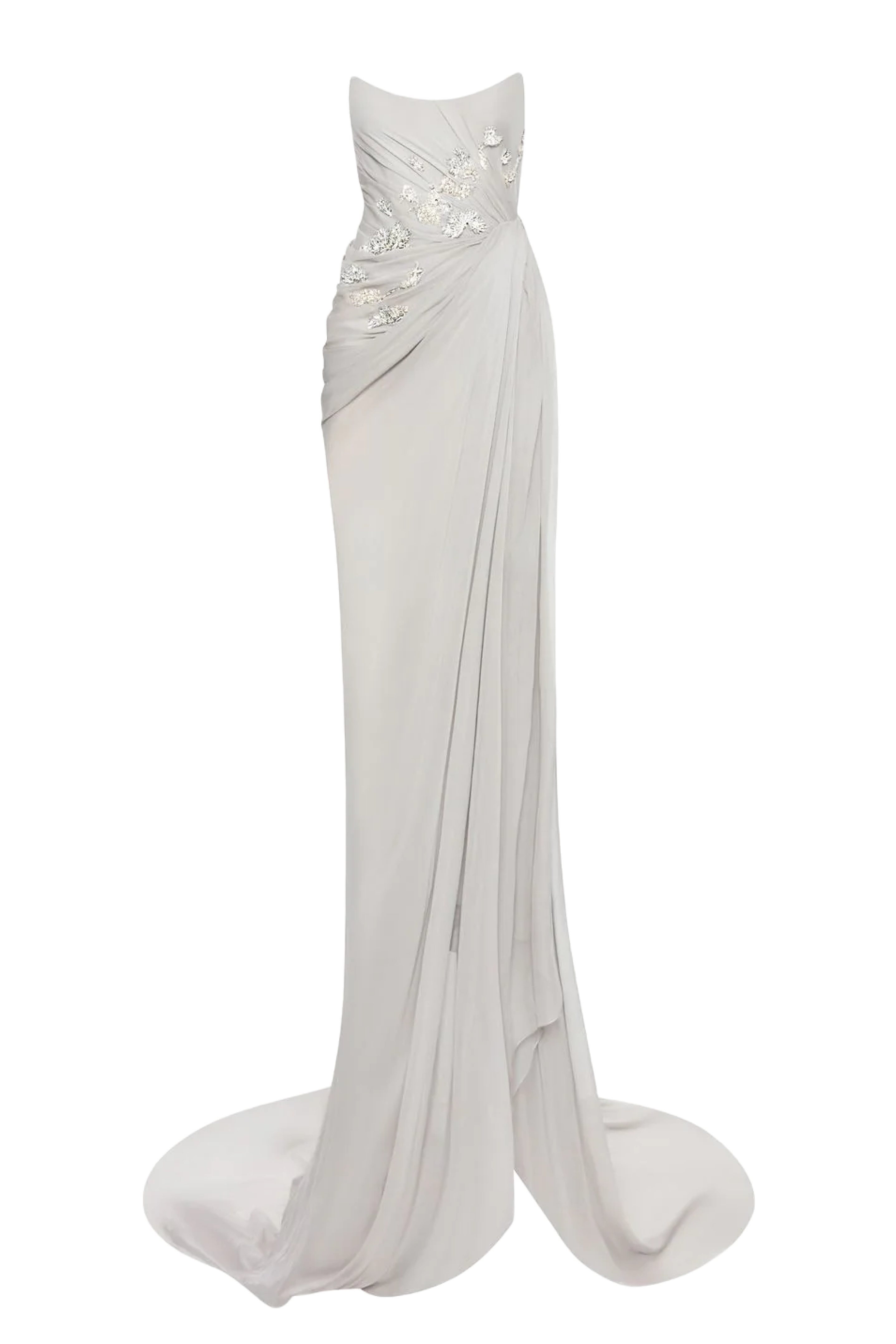 Draped Chiffon Crystal Embellished Gown