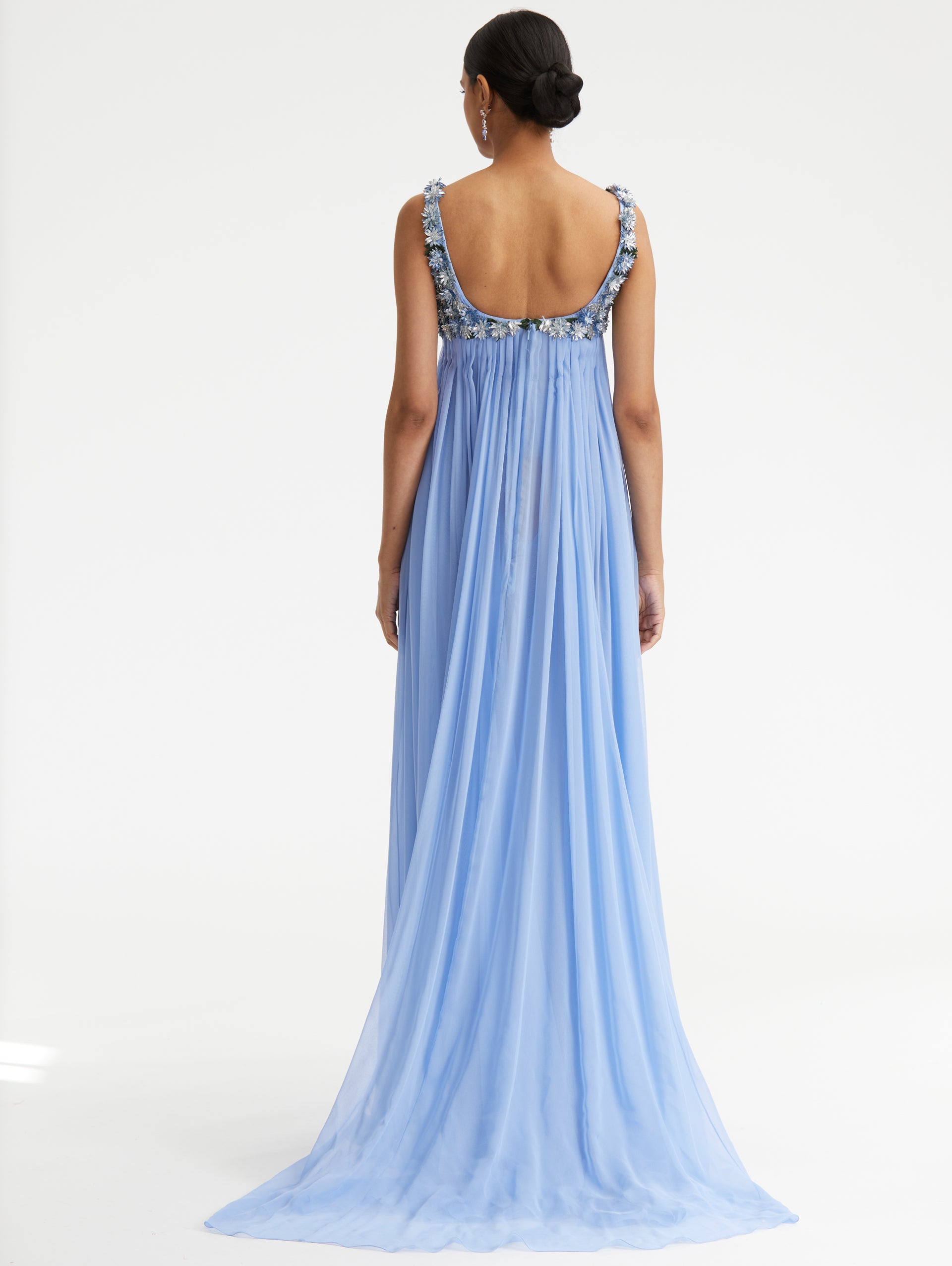 Crystal Hydrangea Embroidered Chiffon Gown