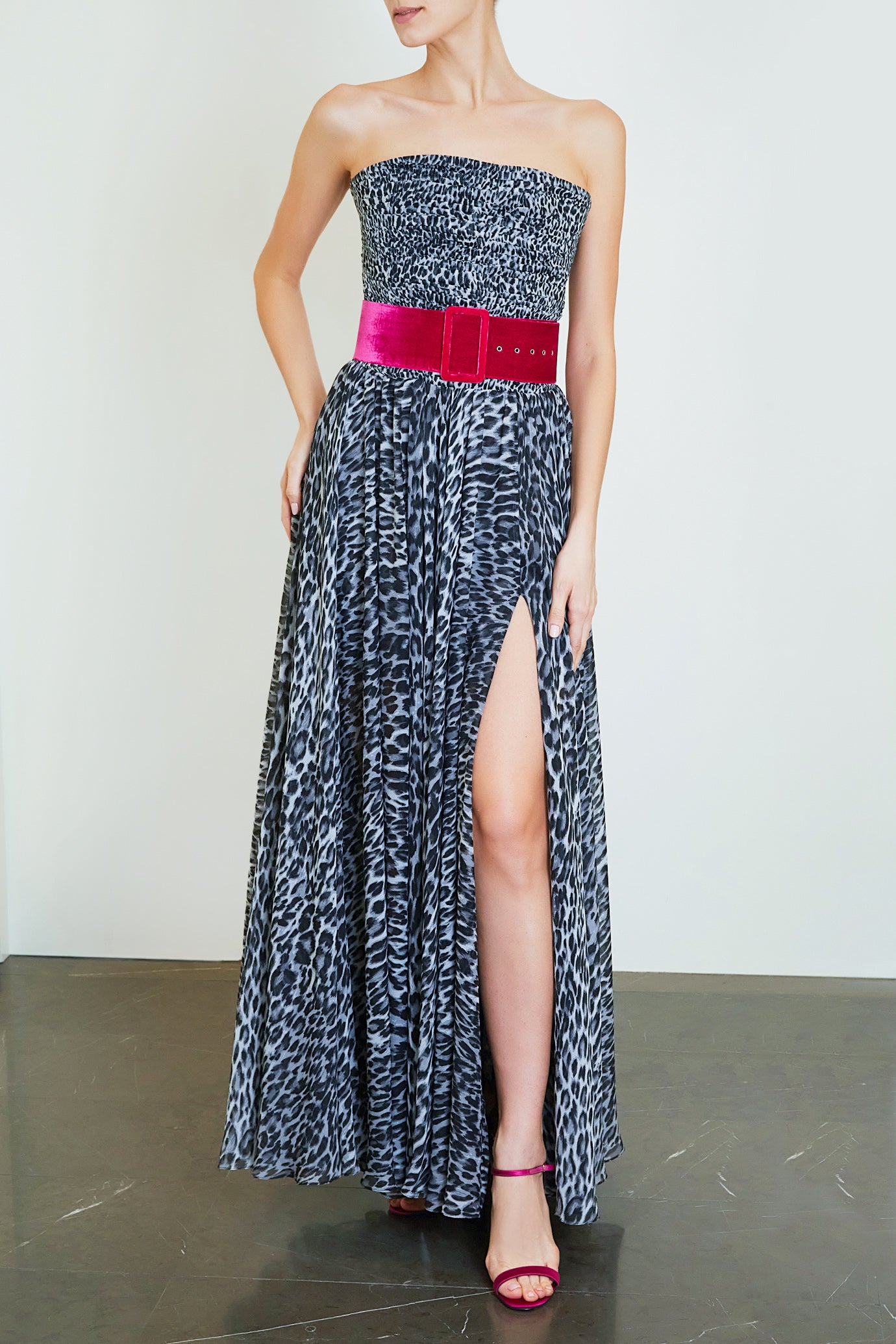 Strapless Leopard Corset Gown