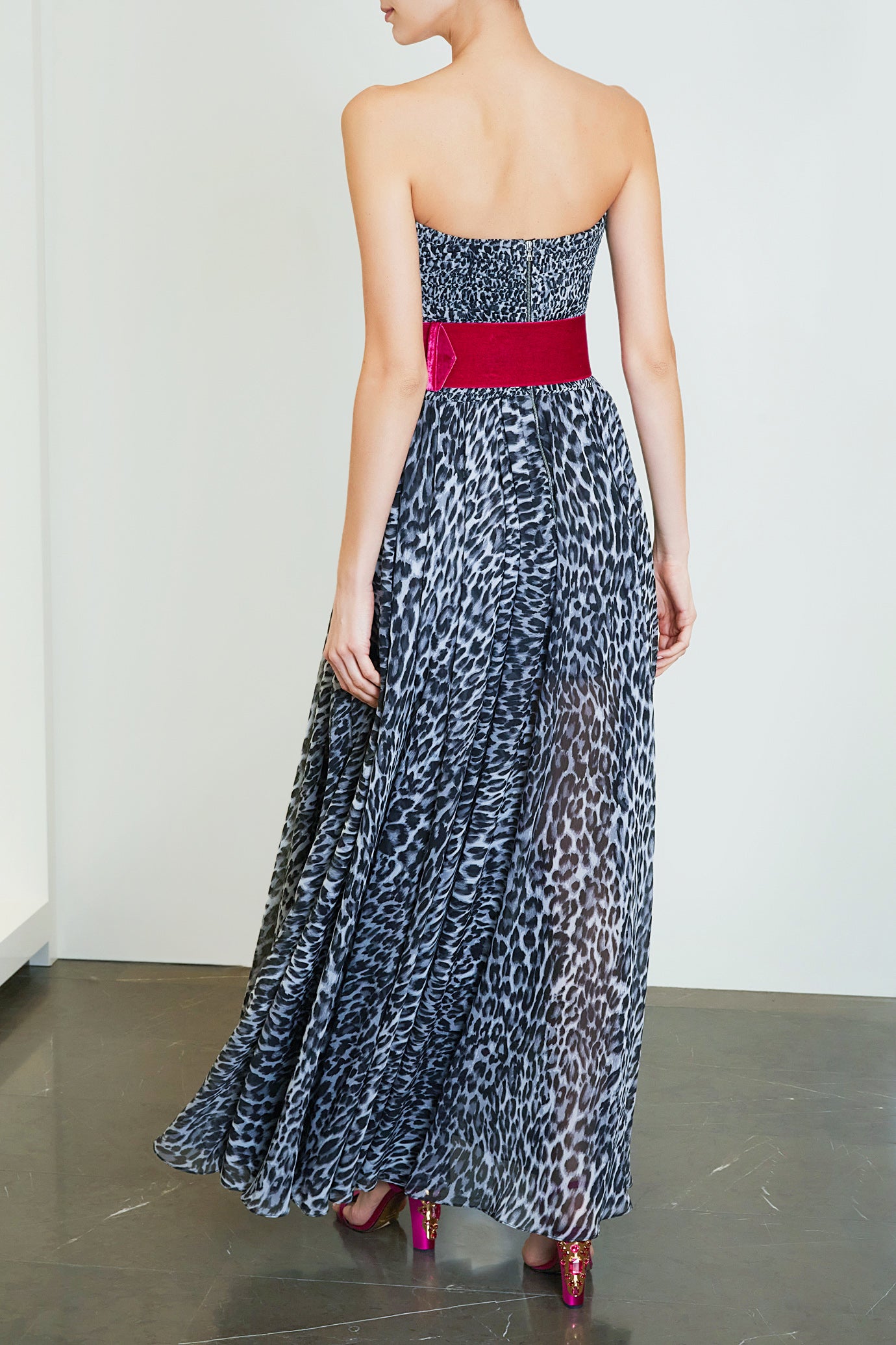Strapless Leopard Corset Gown
