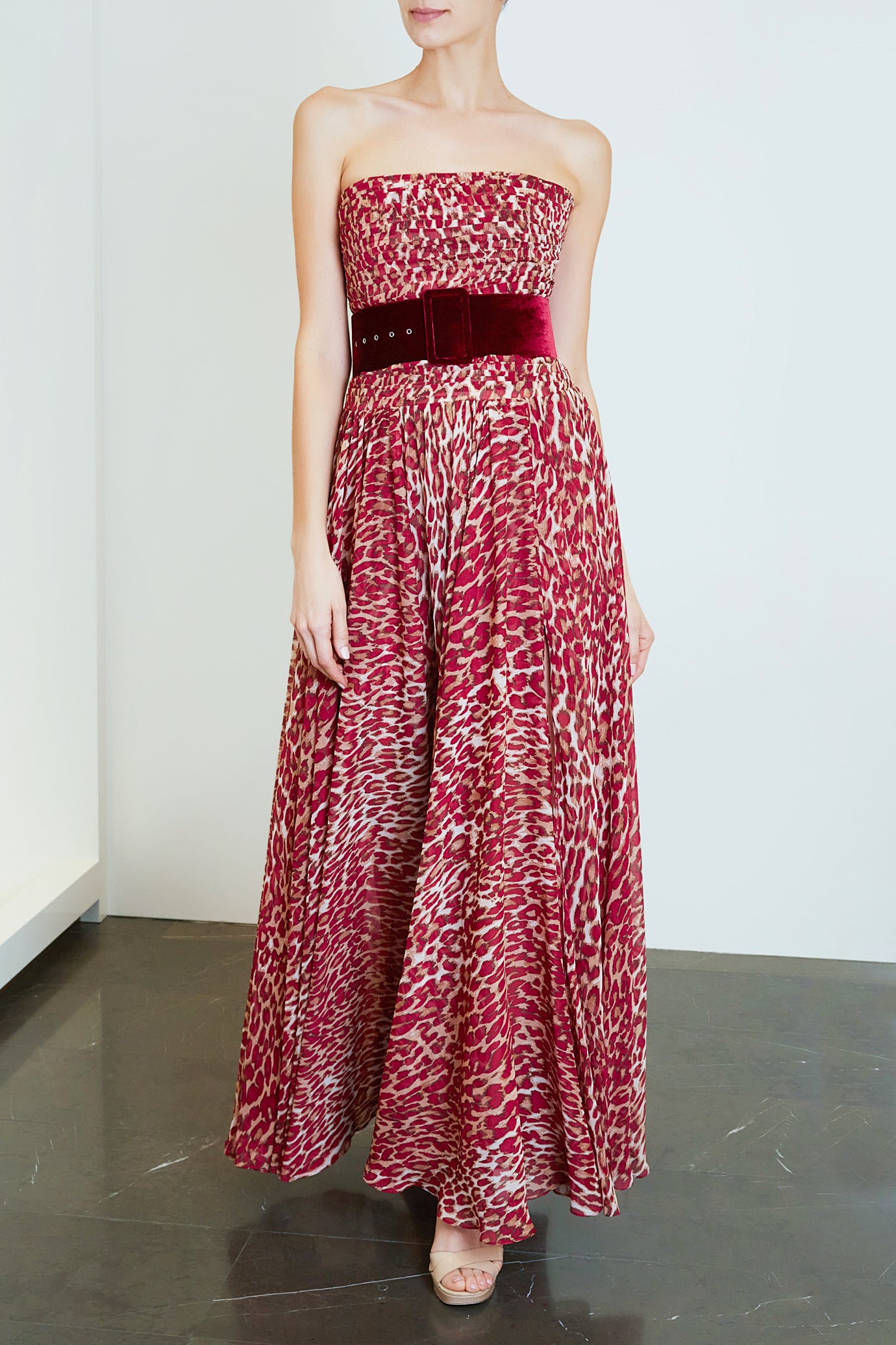 Strapless Leopard Corset Gown