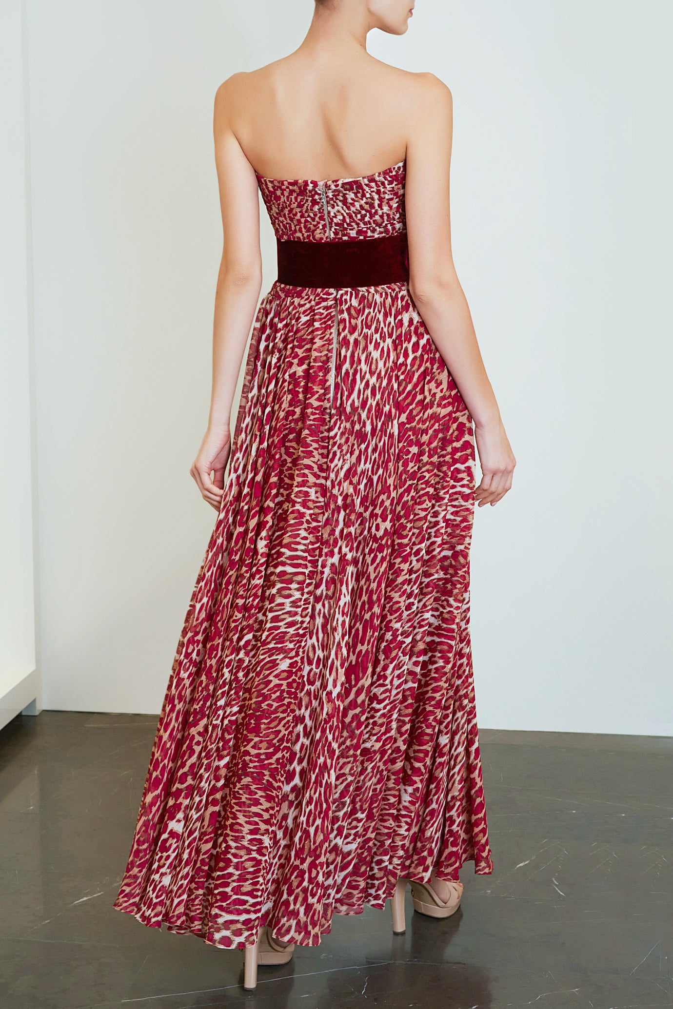 Strapless Leopard Corset Gown