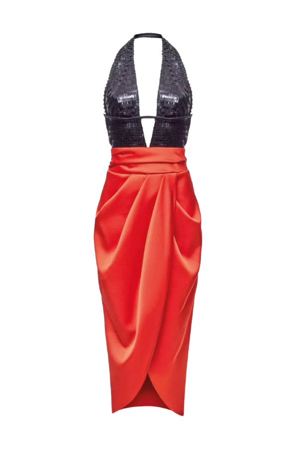 Cutout Sequin & Satin Midi