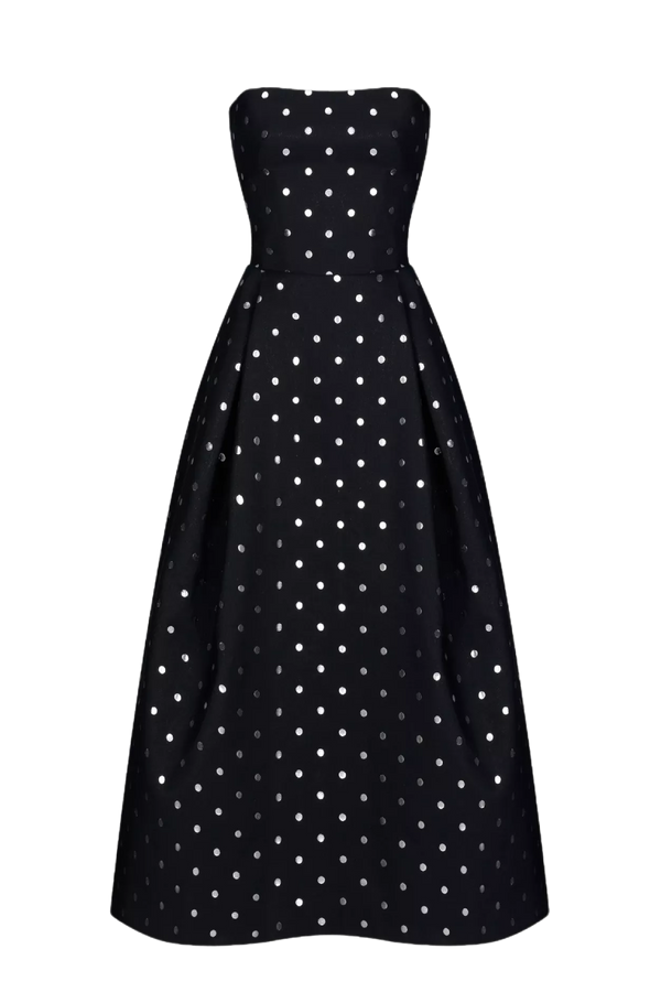 Metallic Polka-Dot Strapless Dress