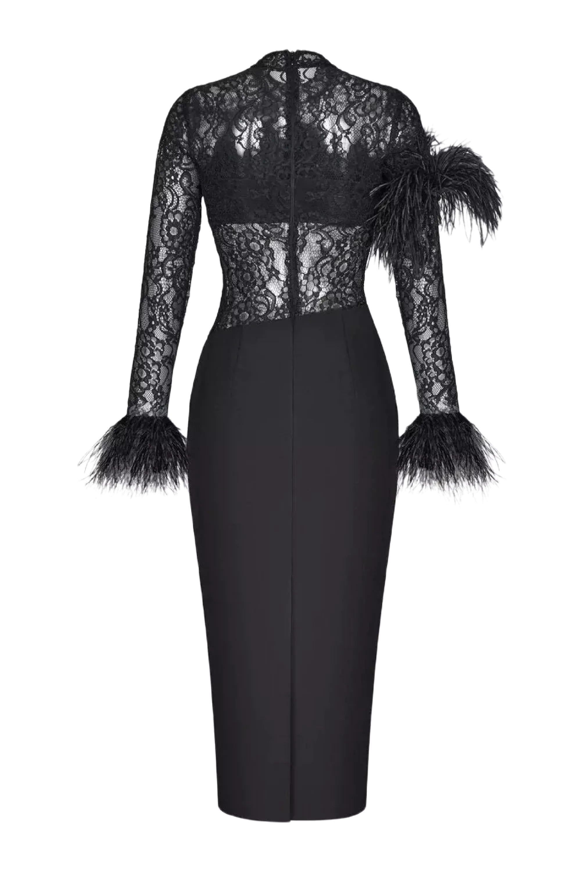 Asymmetric Feather Lace and Crepe Dress