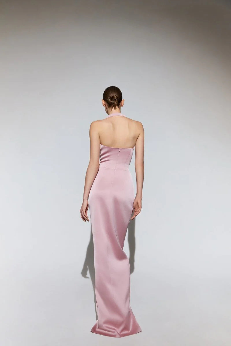 Draped Satin Gown with Straps