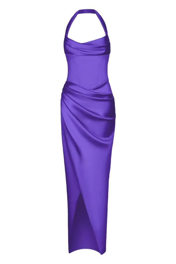 Draped Satin Gown with Straps