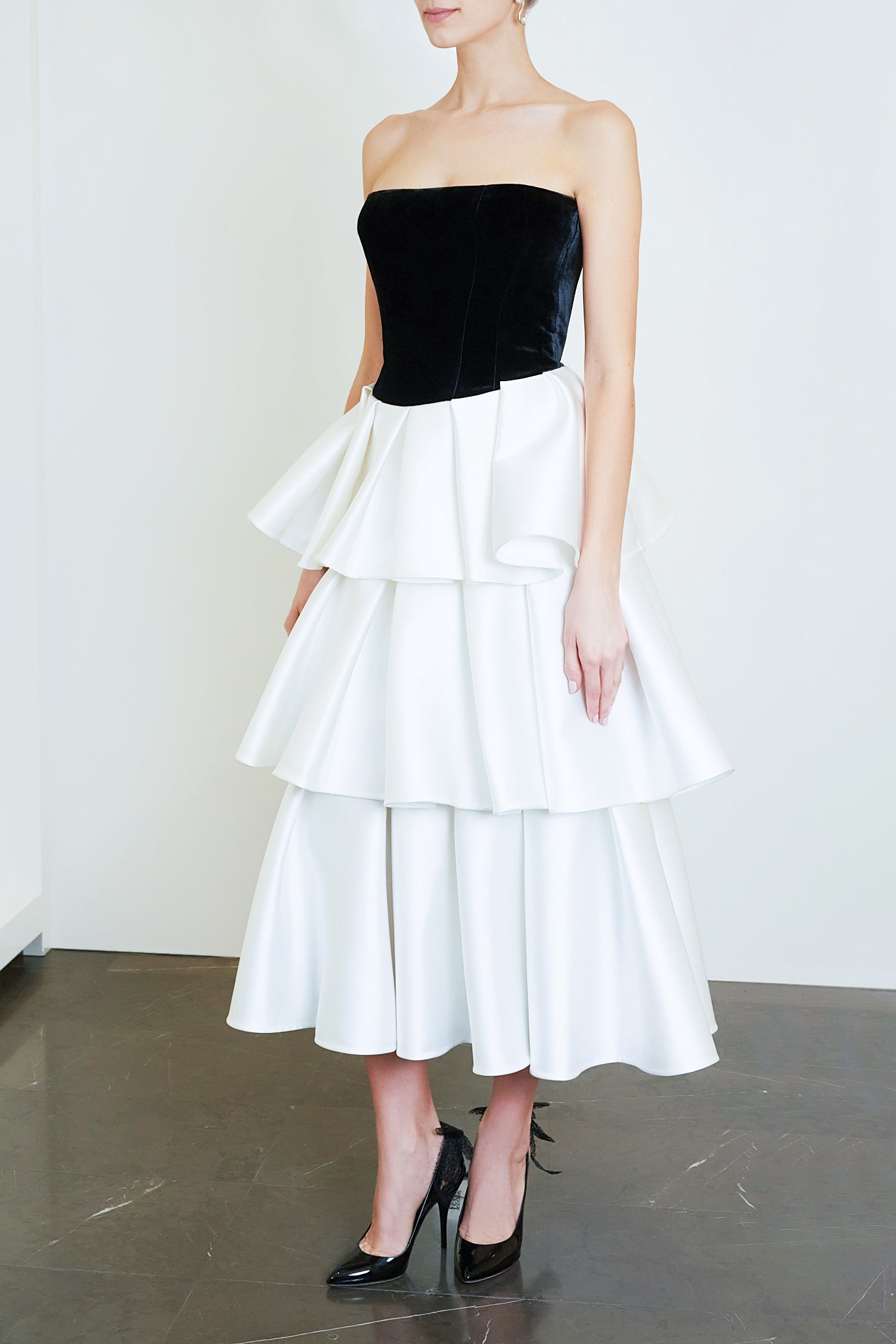 Velvet and Satin Tiered Gown
