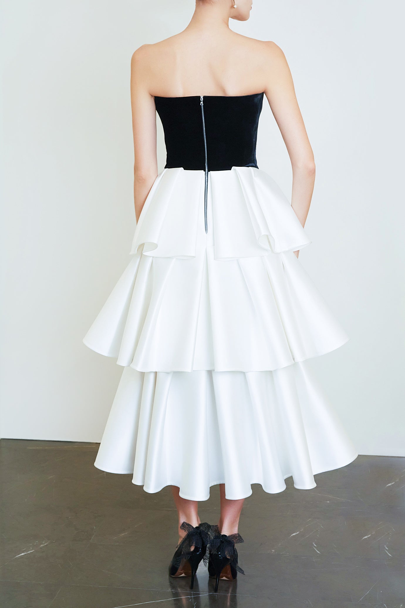 Velvet and Satin Tiered Gown