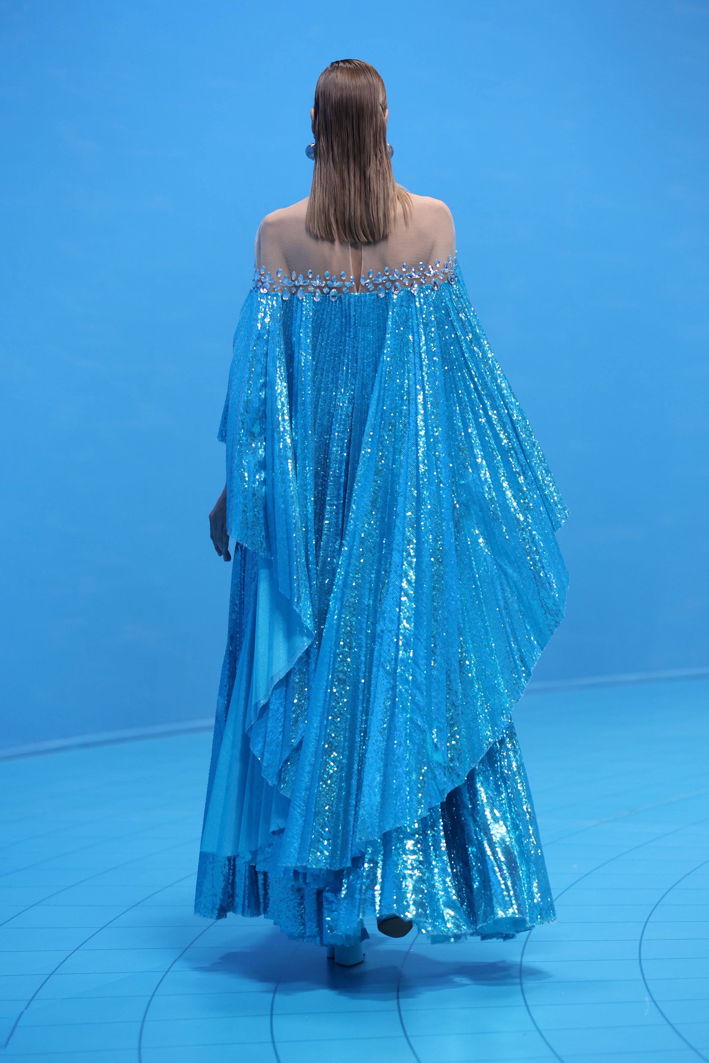 Sequin Pleated Dress and Cape