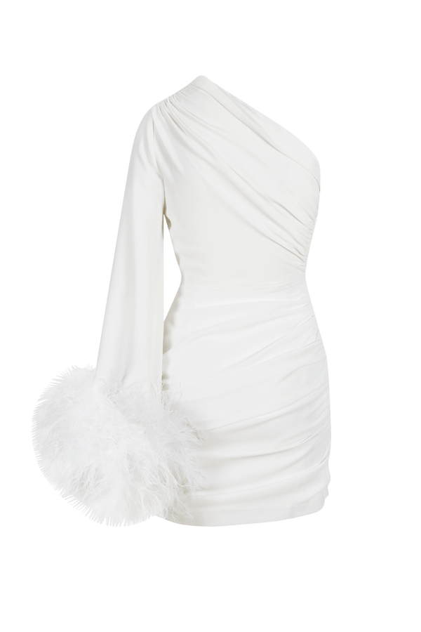 Aden Feathered Mini Dress - ALBOUSHIYA - district 5 - dubai - riyadh - abaya - dresses - designers - evening wear - luxury - elegance - craftsmanship - gowns - cocktail dresses - collections - georges