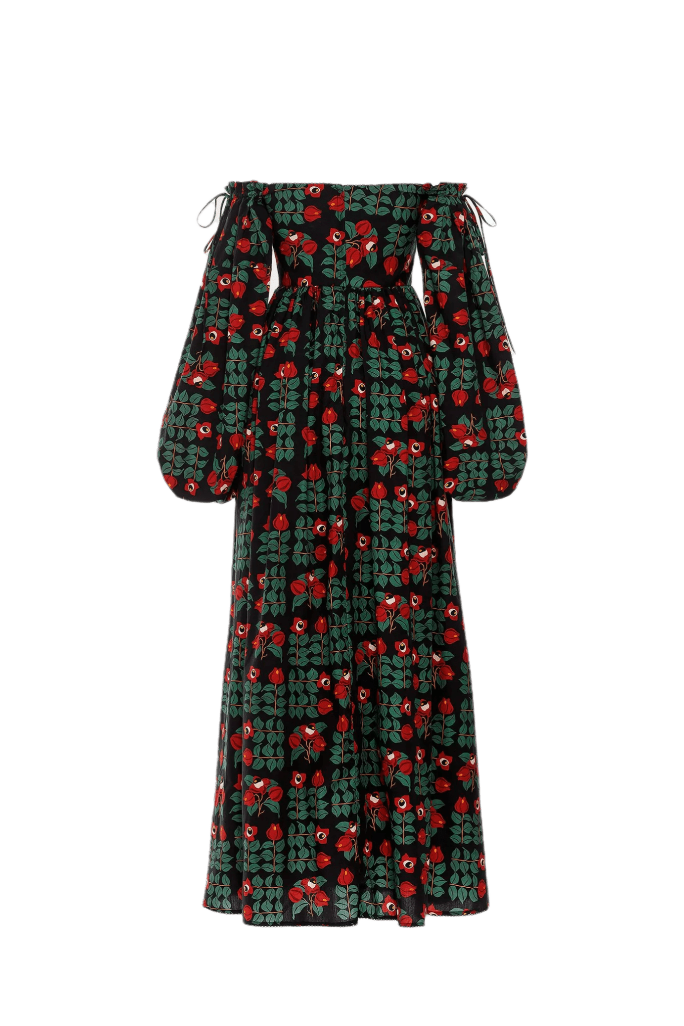 Alheli Printed Cotton Off - The - Shoulder Maxi Dress - ALBOUSHIYA - district 5 - dubai - riyadh - abaya - dresses - designers - evening wear - luxury - elegance - craftsmanship - gowns - cocktail dresses - collections - georges
