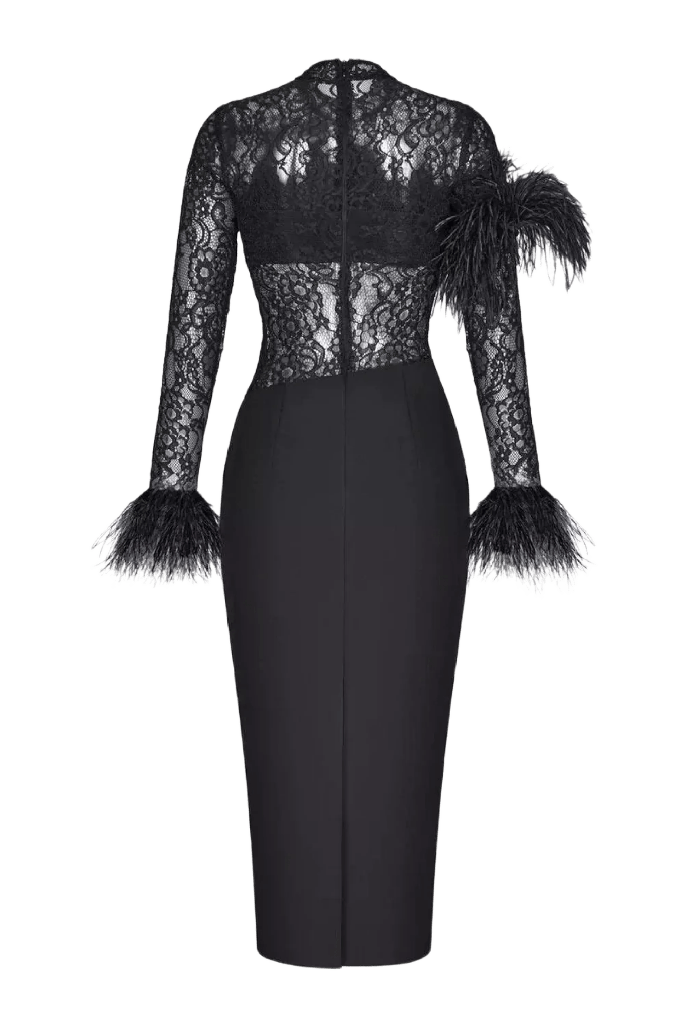 Asymmetric Feather Lace and Crepe Dress - ALBOUSHIYA - district 5 - dubai - riyadh - abaya - dresses - designers - evening wear - luxury - elegance - craftsmanship - gowns - cocktail dresses - collections - georges