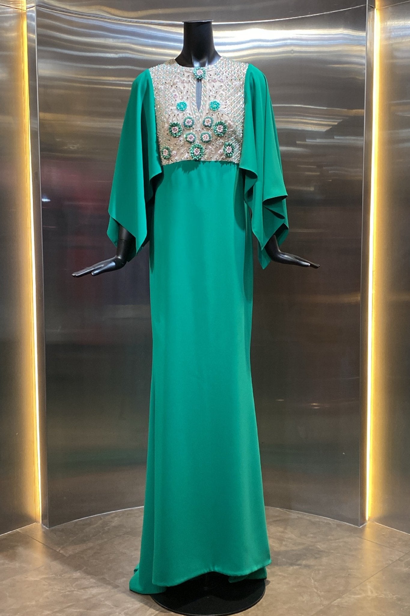 Beaded Crepe Gown and Cape - ALBOUSHIYA - district 5 - dubai - riyadh - abaya - dresses - designers - evening wear - luxury - elegance - craftsmanship - gowns - cocktail dresses - collections - georges