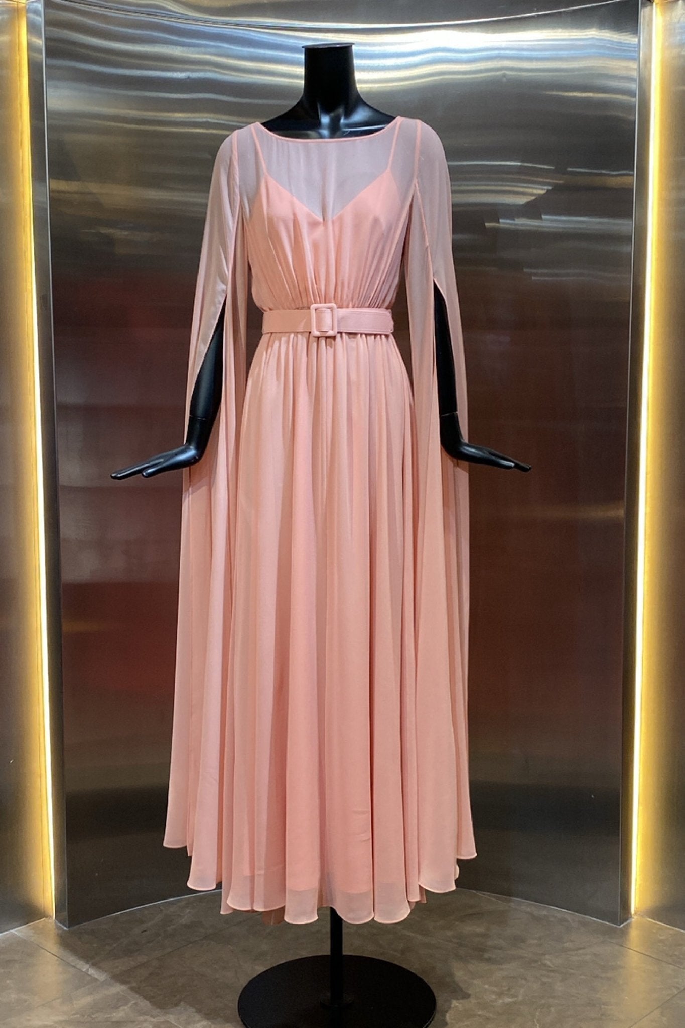 Belted Evening Cape Gown - ALBOUSHIYA - district 5 - dubai - riyadh - abaya - dresses - designers - evening wear - luxury - elegance - craftsmanship - gowns - cocktail dresses - collections - georges
