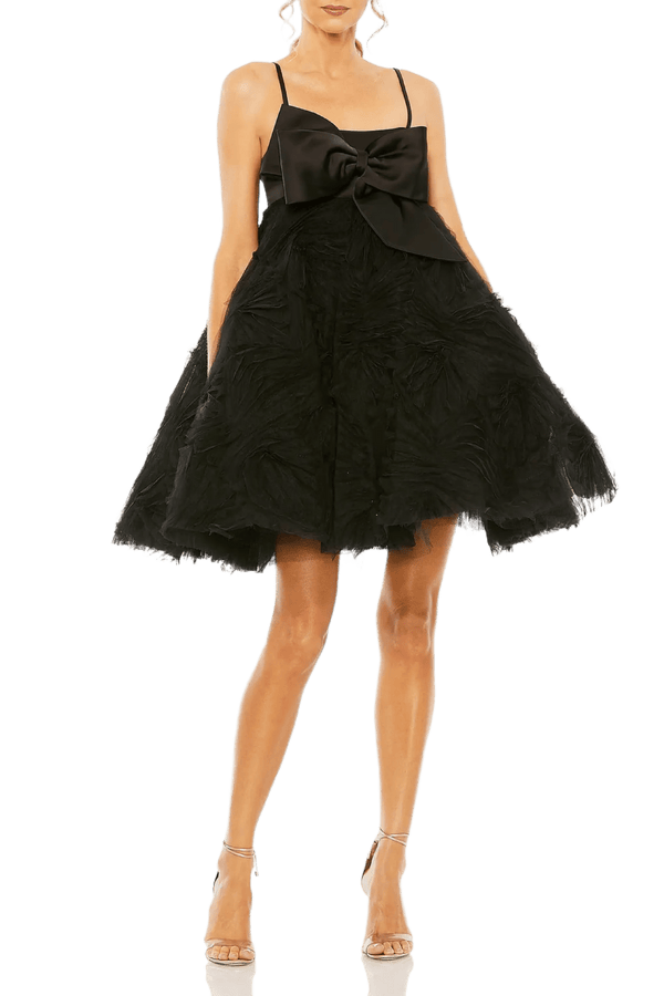 Bow Front Tulle Mini Dress - ALBOUSHIYA - district 5 - dubai - riyadh - abaya - dresses - designers - evening wear - luxury - elegance - craftsmanship - gowns - cocktail dresses - collections - georges